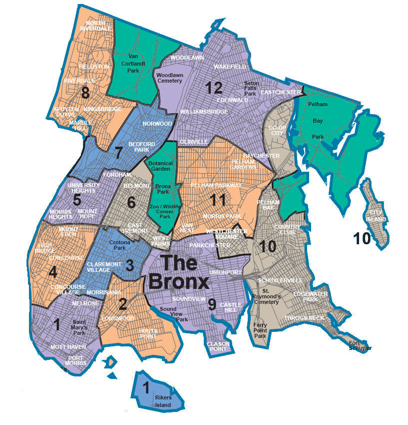 Bronx Neighborhood Map New York Glossy Poster Picture Photo Print Banner Booma Prints