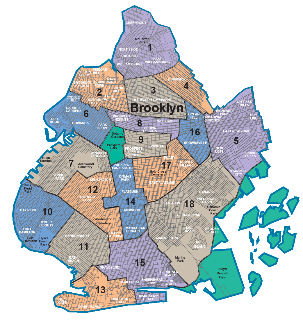 Brooklyn Neighborhood Map Nyc Glossy Poster Picture Photo Print Banner Booma Prints