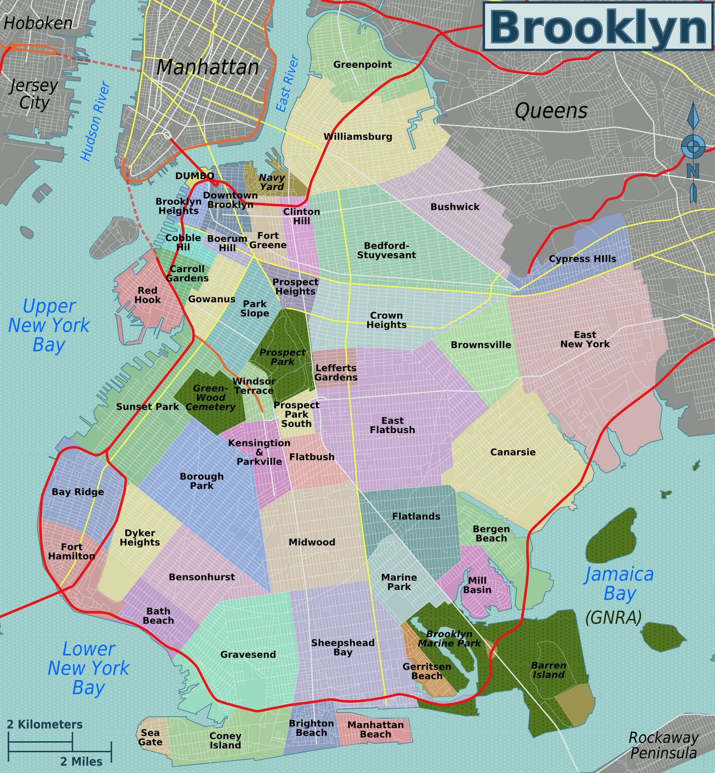 Brooklyn Neighborhoods Map Nyc Glossy Poster Picture Photo Print Banner Booma Prints