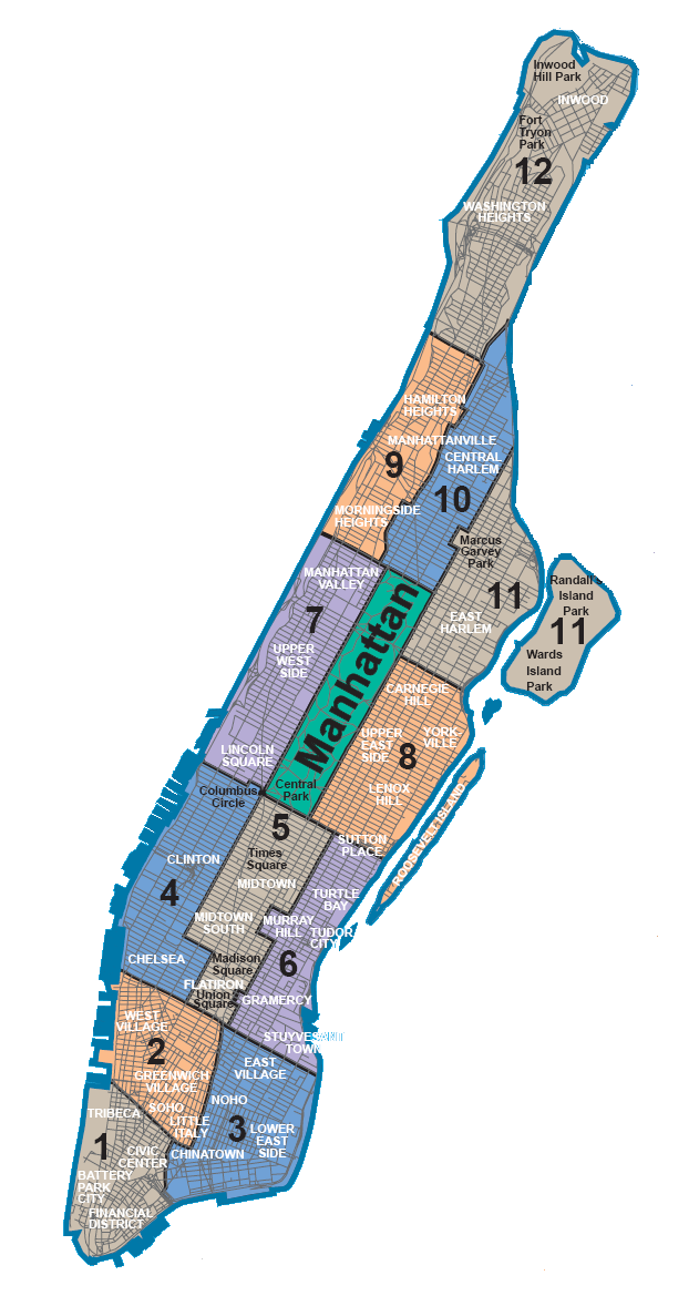 Manhattan Neighborhoods Map Nyc Glossy Poster Picture Photo Print Banner Booma Prints