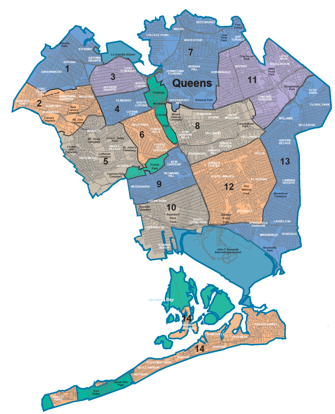 Queens Neighborhood Map Nyc Glossy Poster Picture Photo Print Banner Booma Prints