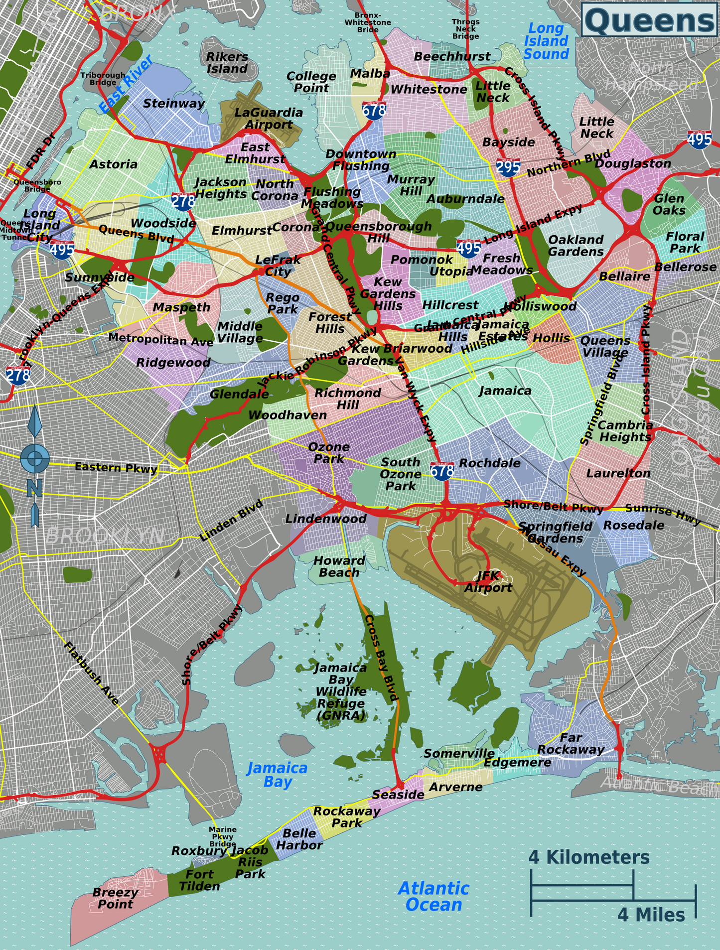 Queens Neighborhood Map New York Glossy Poster Picture Photo Print Banner Booma Prints