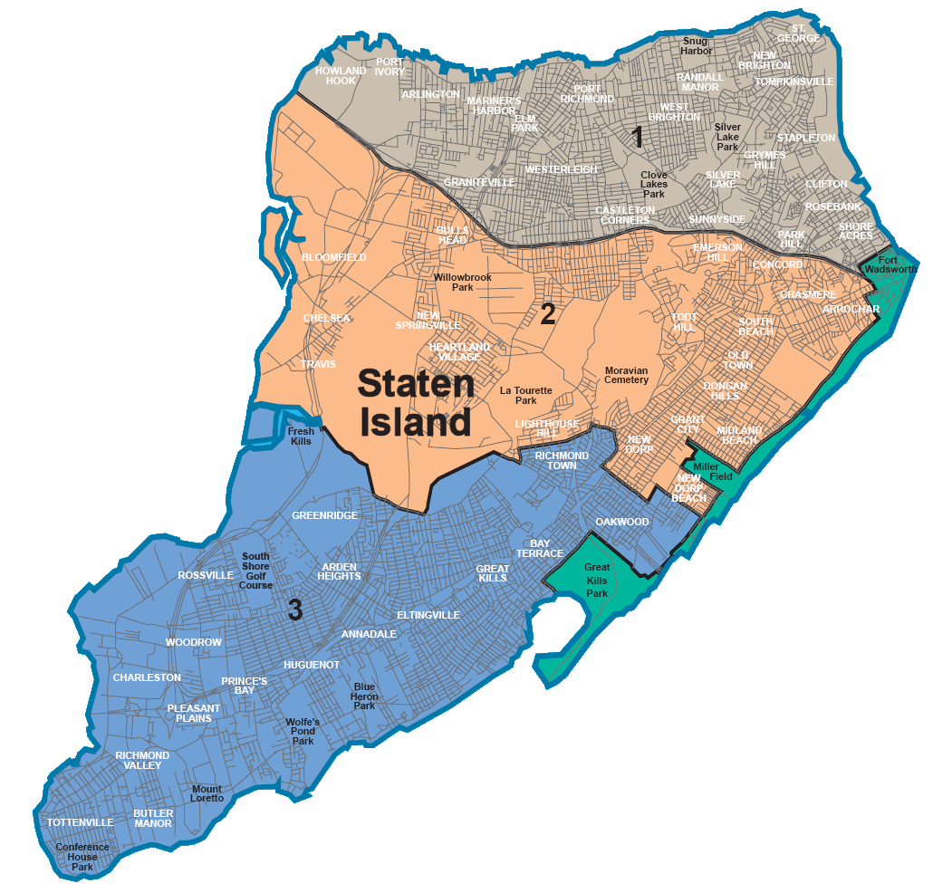 Staten Island Neighborhood Map Ny Glossy Poster Picture Photo Print Banner Booma Prints