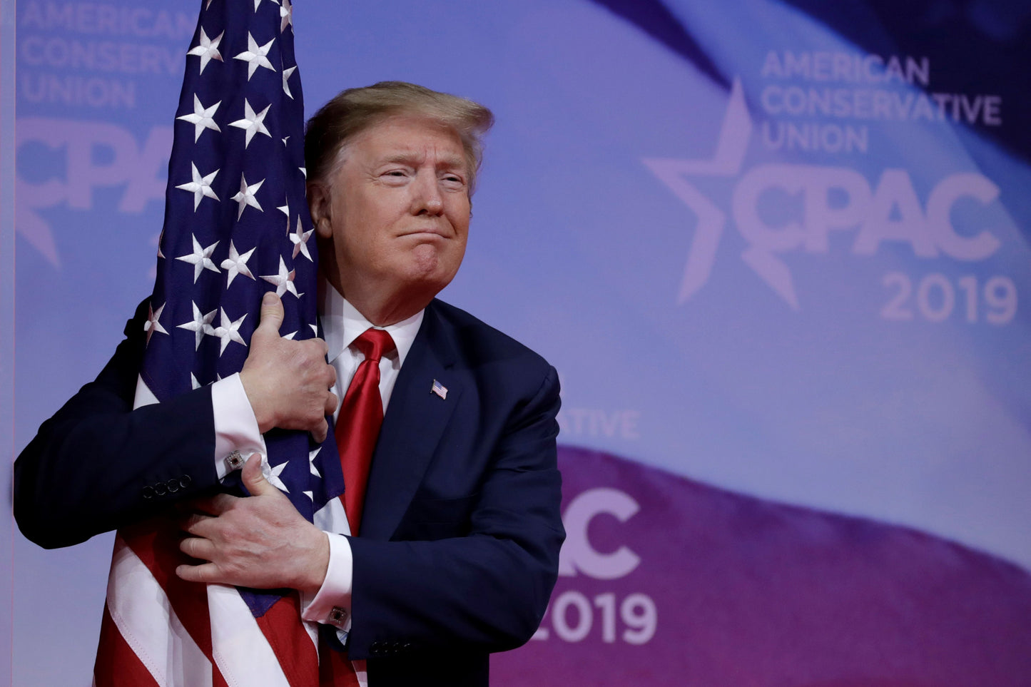 Trump Hugging Us Flag 2019 Glossy Poster Picture Photo Print Banner Booma Prints