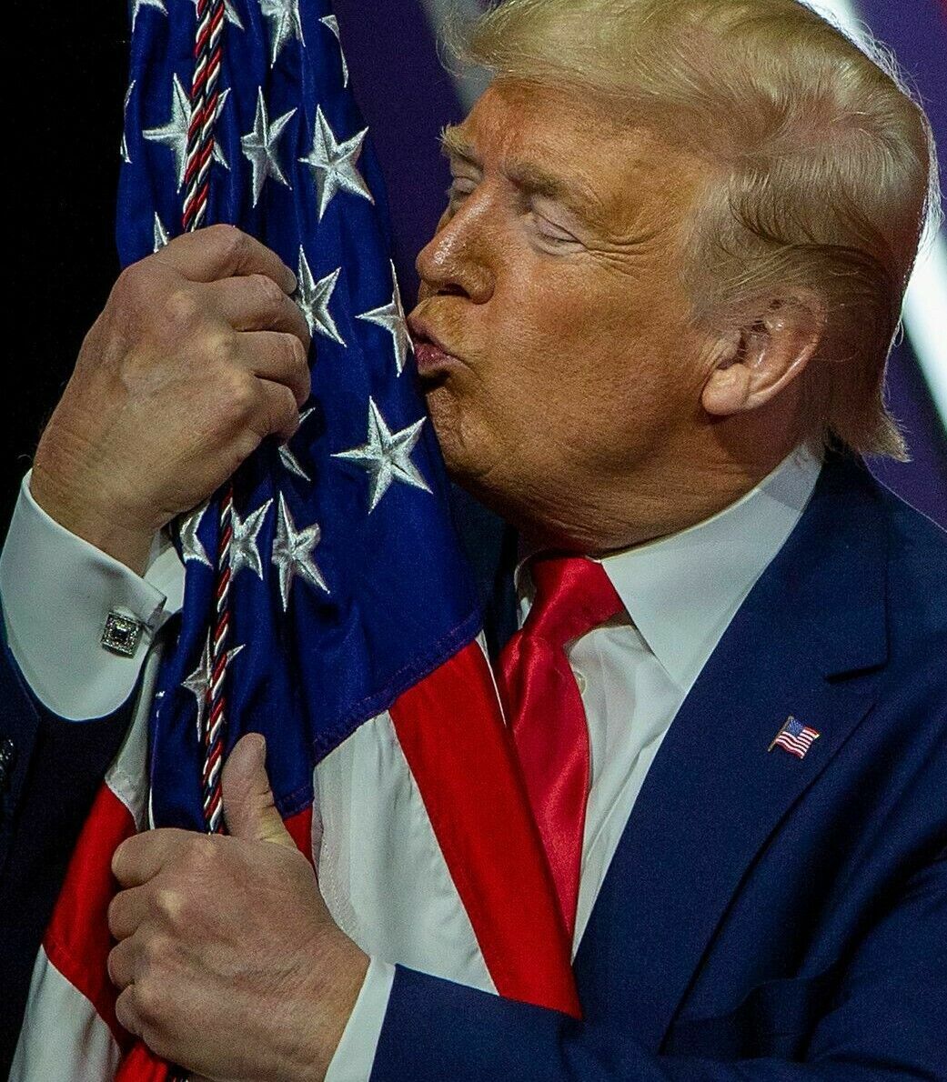 Donald Trump Kissing Us Flag Glossy Poster Picture Photo Print Banner Booma Prints