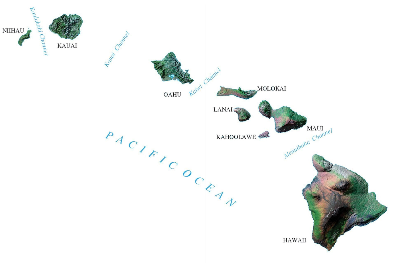 Hawaii Satellite Map Glossy Poster Picture Photo Print Banner  Booma Prints