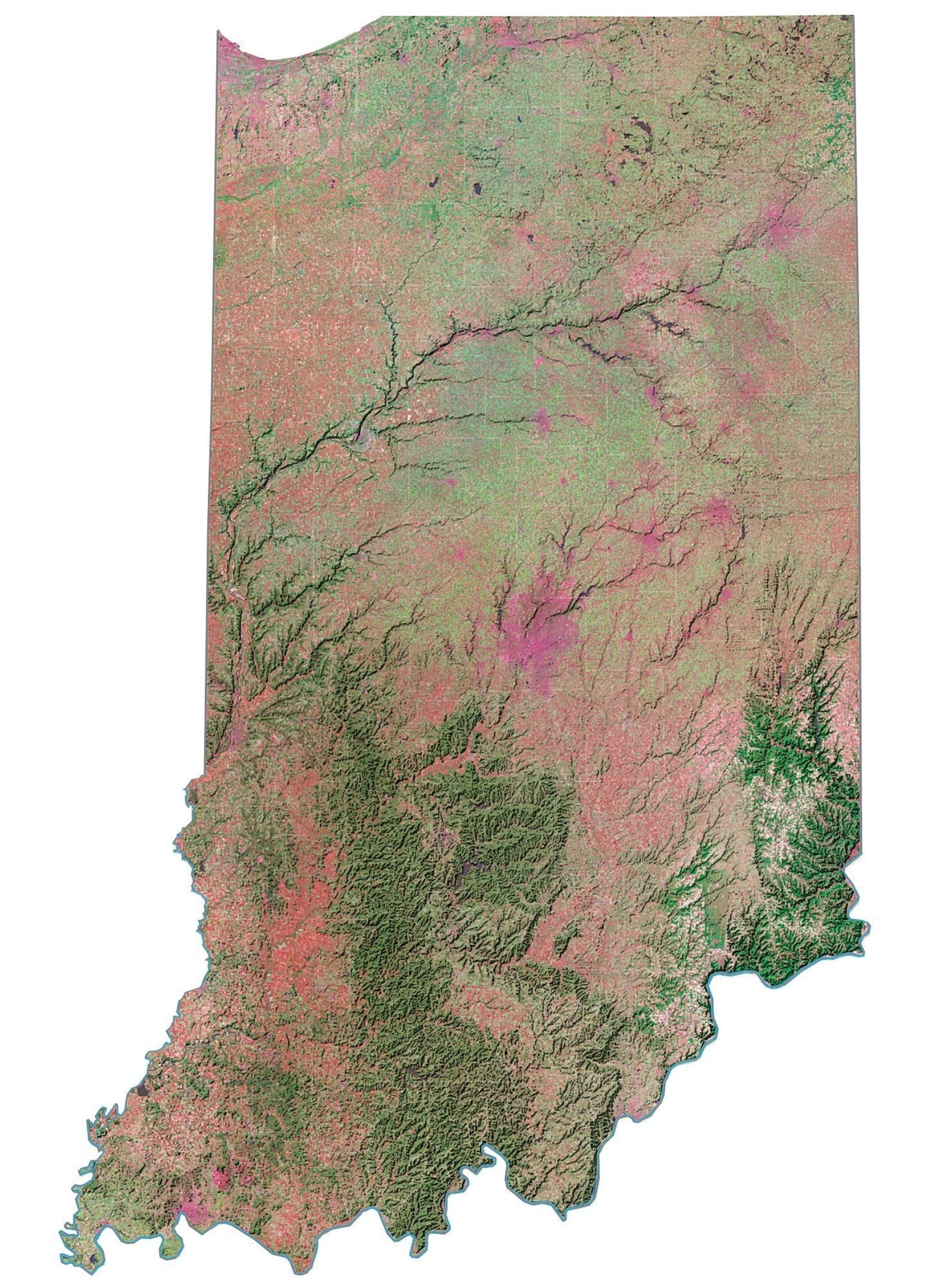 Indiana Satellite Map Glossy Poster Picture Photo Print Banner  Booma Prints