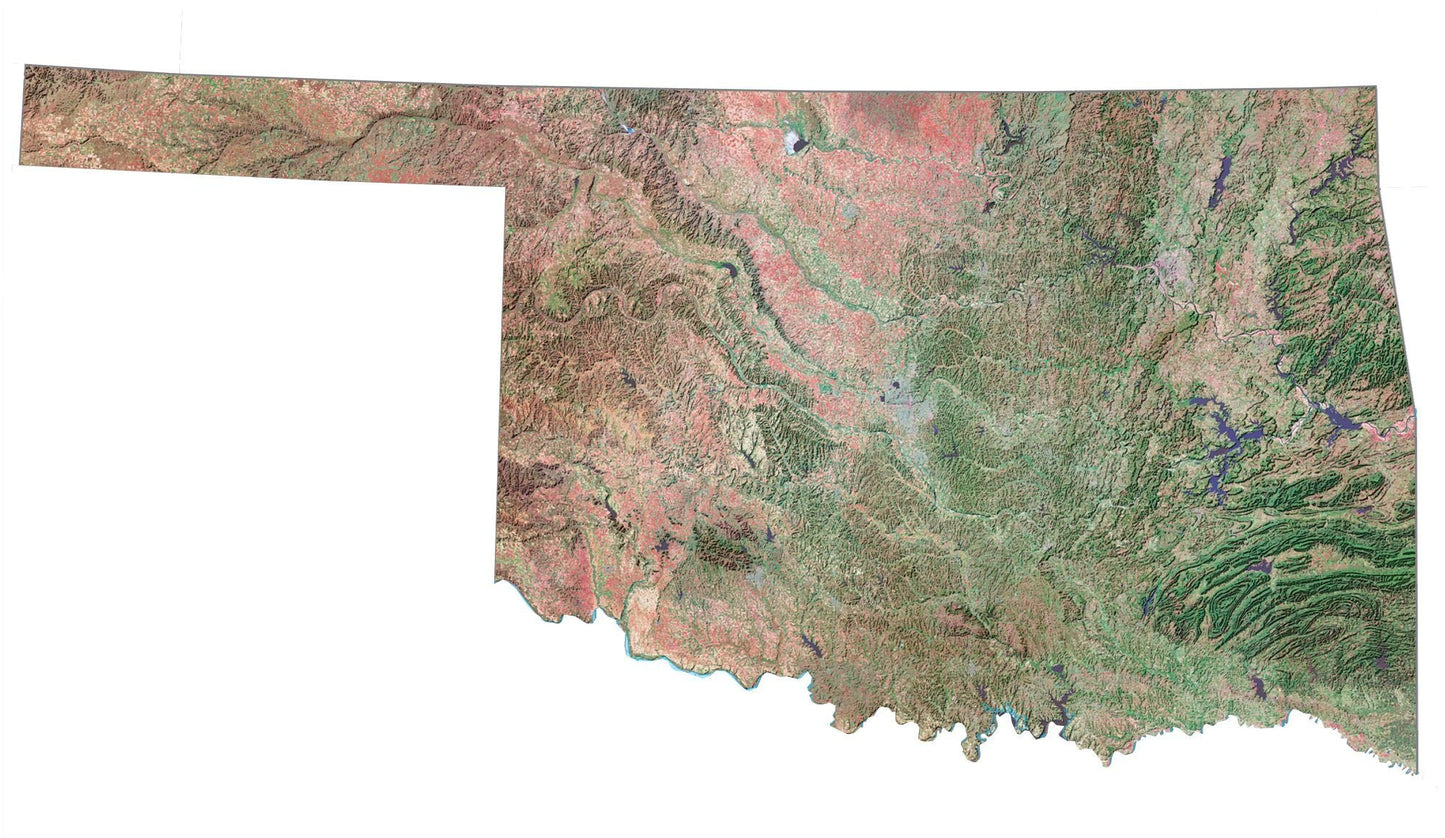 Oklahoma Satellite Map Glossy Poster Picture Photo Print Banner  Booma Prints