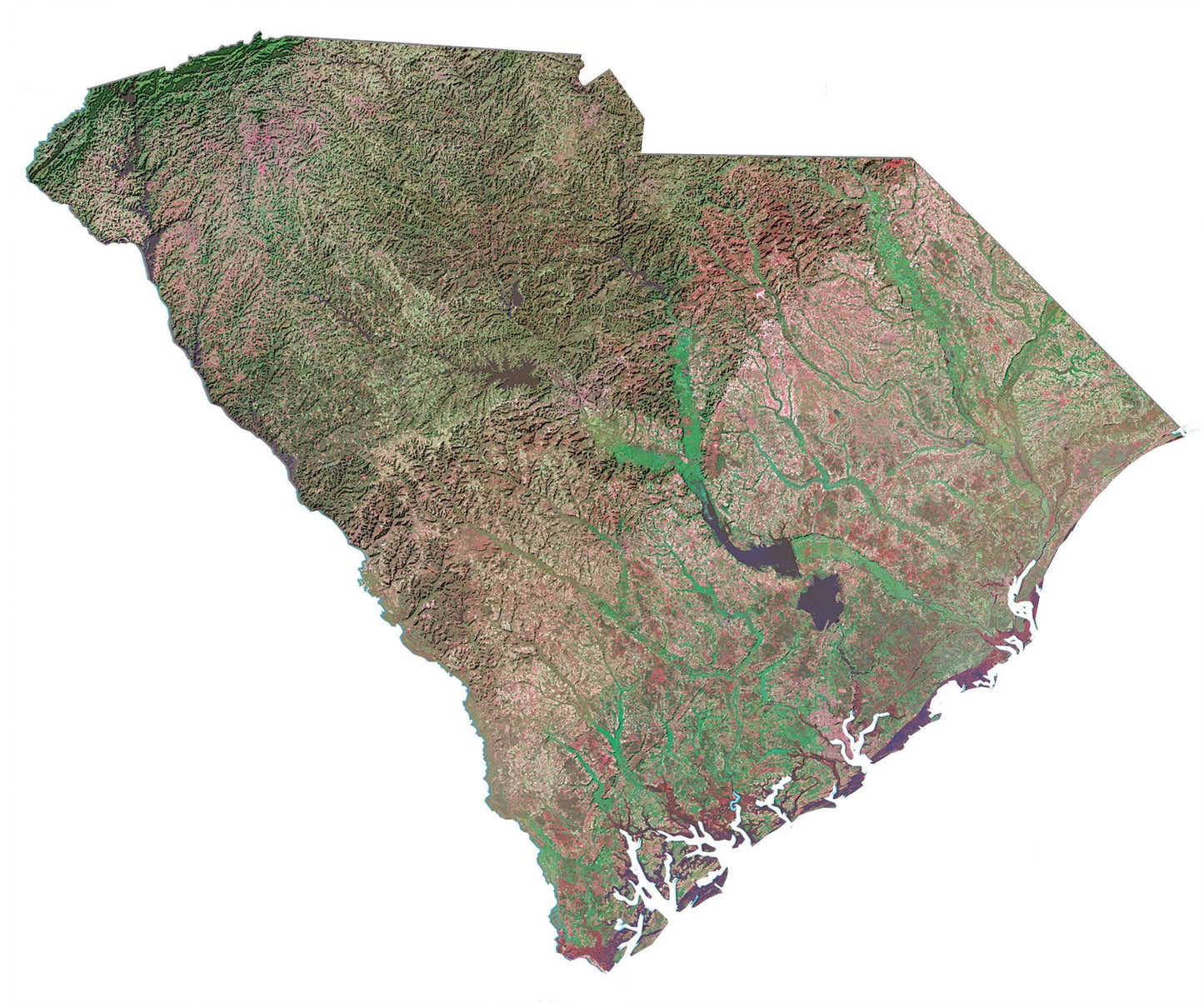 South Carolina Satellite Map Glossy Poster Picture Photo Print Banner  Booma Prints