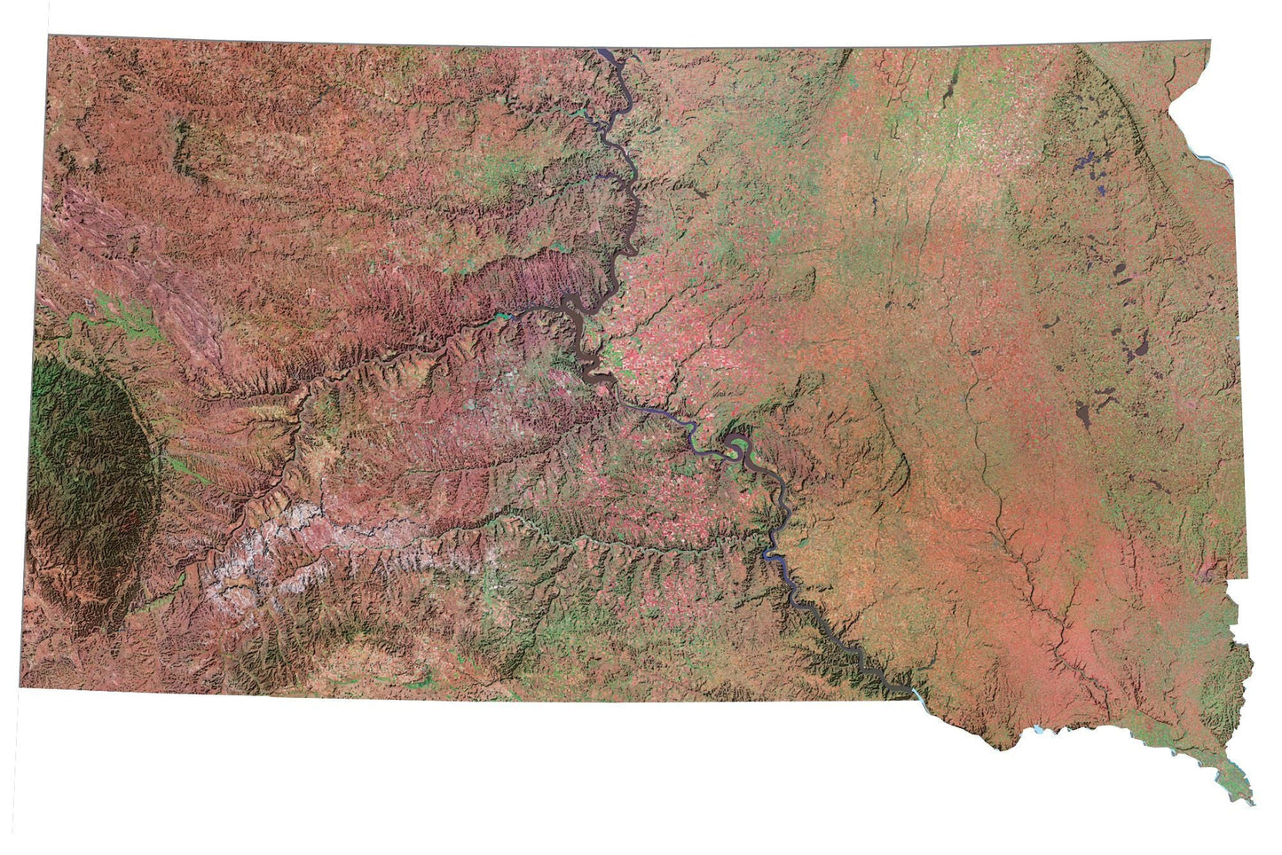 South Dakota Satellite Map Glossy Poster Picture Photo Print Banner  Booma Prints