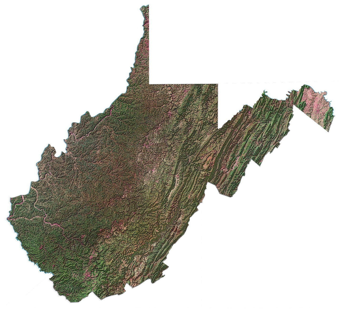 West Virginia Satellite Map Glossy Poster Picture Photo Print Banner  Booma Prints