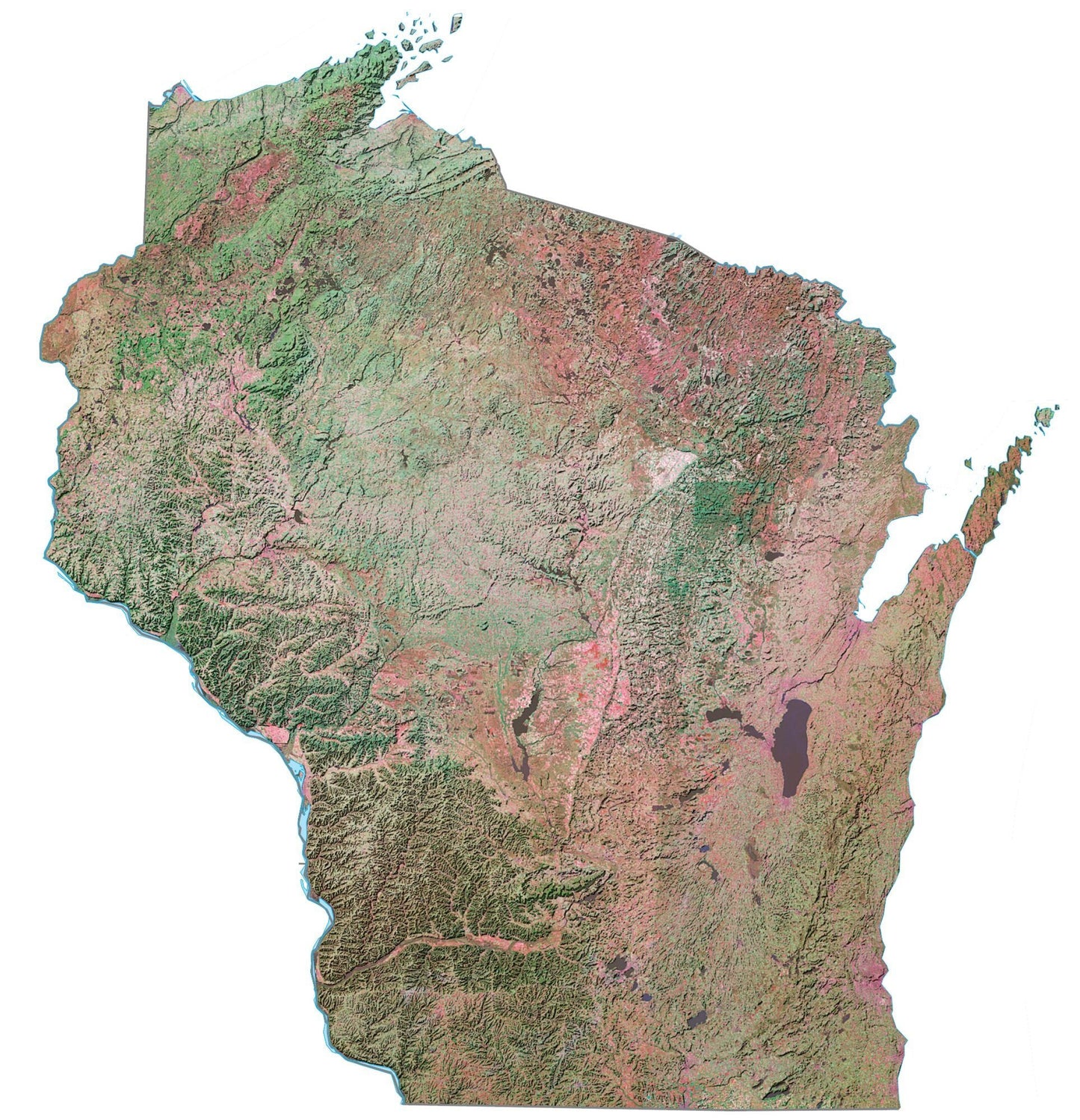 Wisconsin Satellite Map Glossy Poster Picture Photo Print Banner  Booma Prints