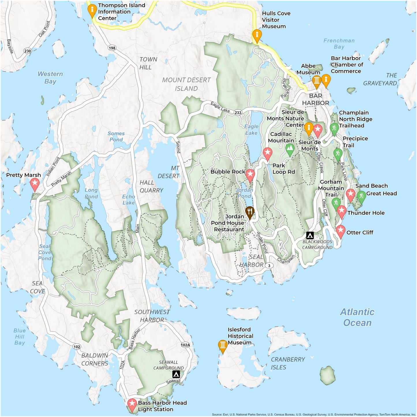 Acadia National Park Map Glossy Poster Picture Photo Print Banner  Booma Prints