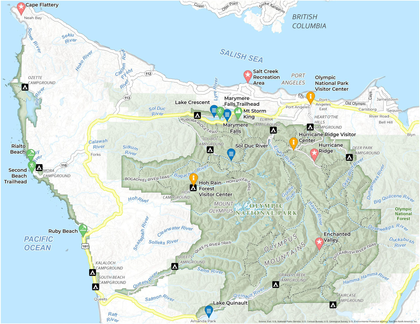 Olympic National Park Map Glossy Poster Picture Photo Print Banner  Booma Prints