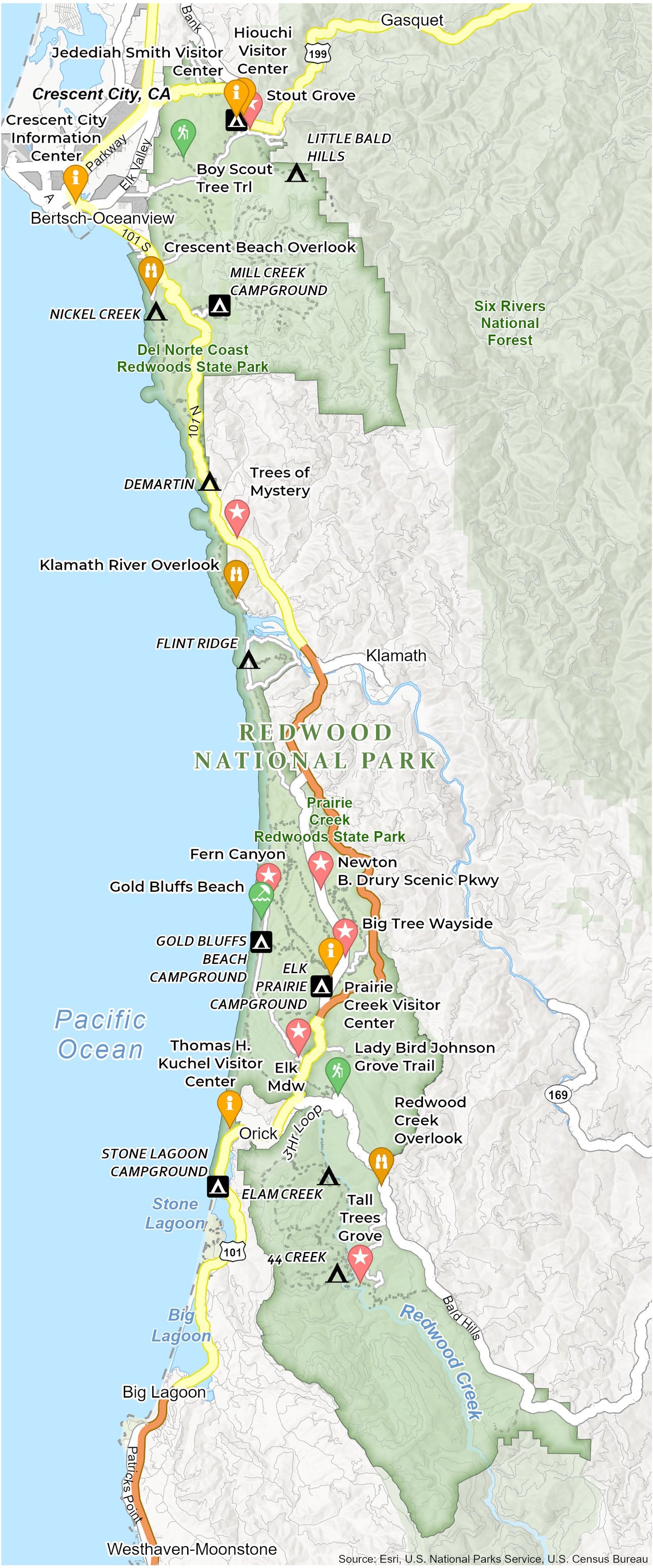 Redwood National Park Map Glossy Poster Picture Photo Print Banner  Booma Prints