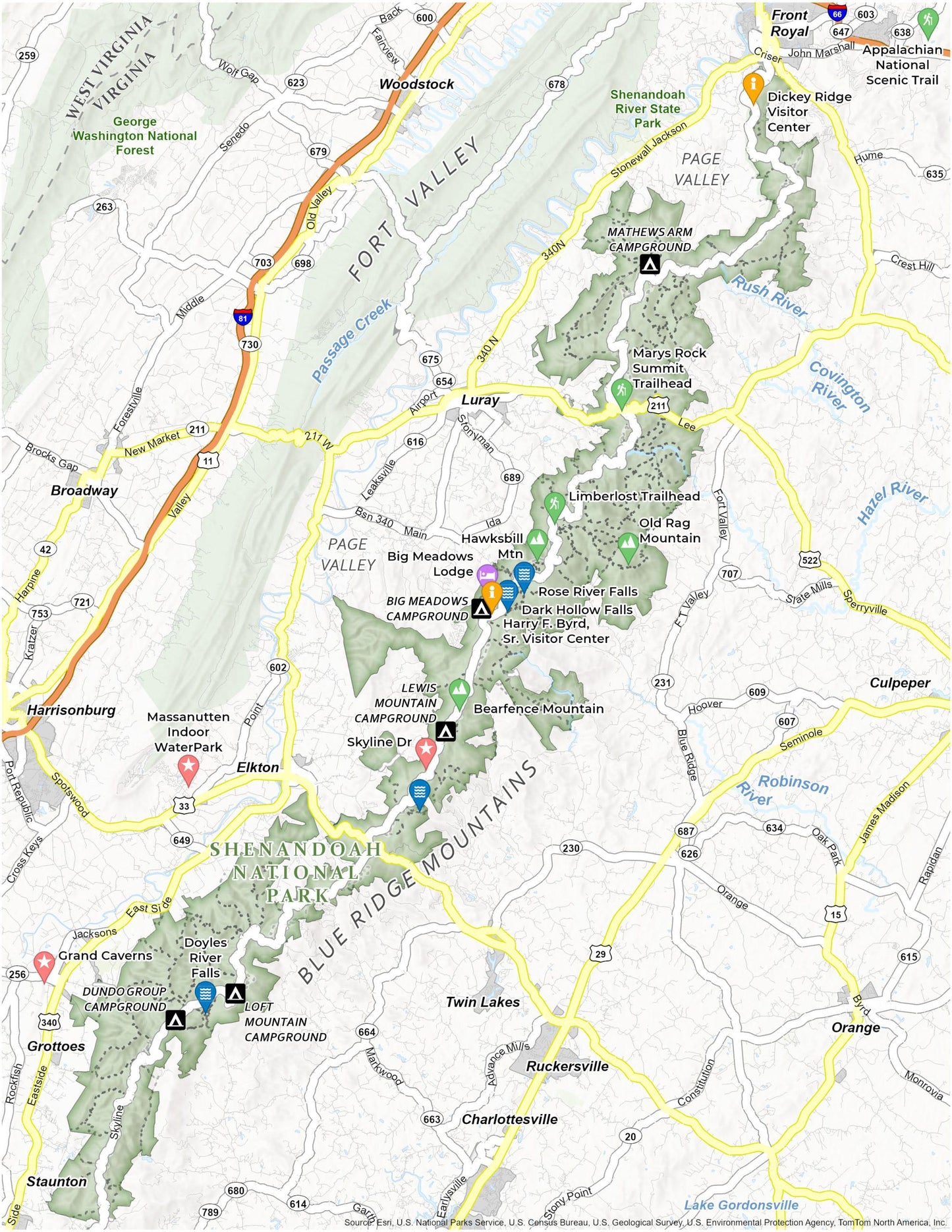 Shenandoah National Park Map Glossy Poster Picture Photo Print Banner  Booma Prints