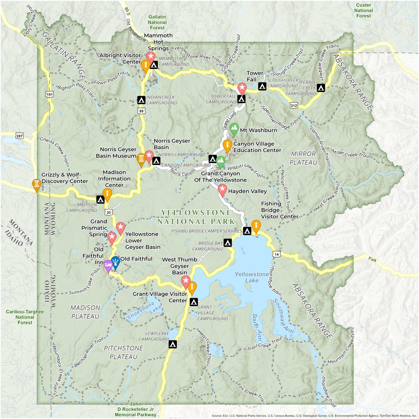 Yellowstone National Park Map Glossy Poster Picture Photo Print Banner  Booma Prints
