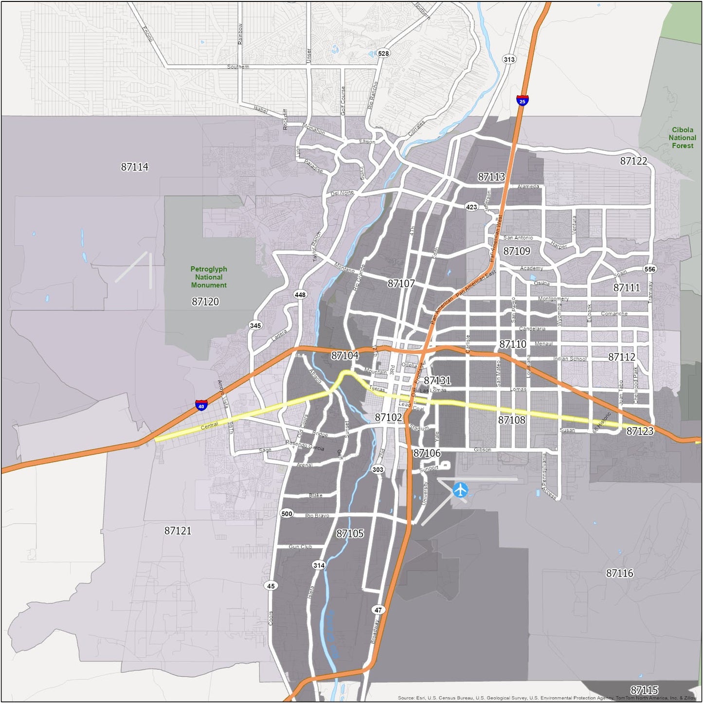 Albuquerque Zip Code Map Glossy Poster Picture Photo Print Banner 1 Booma Prints