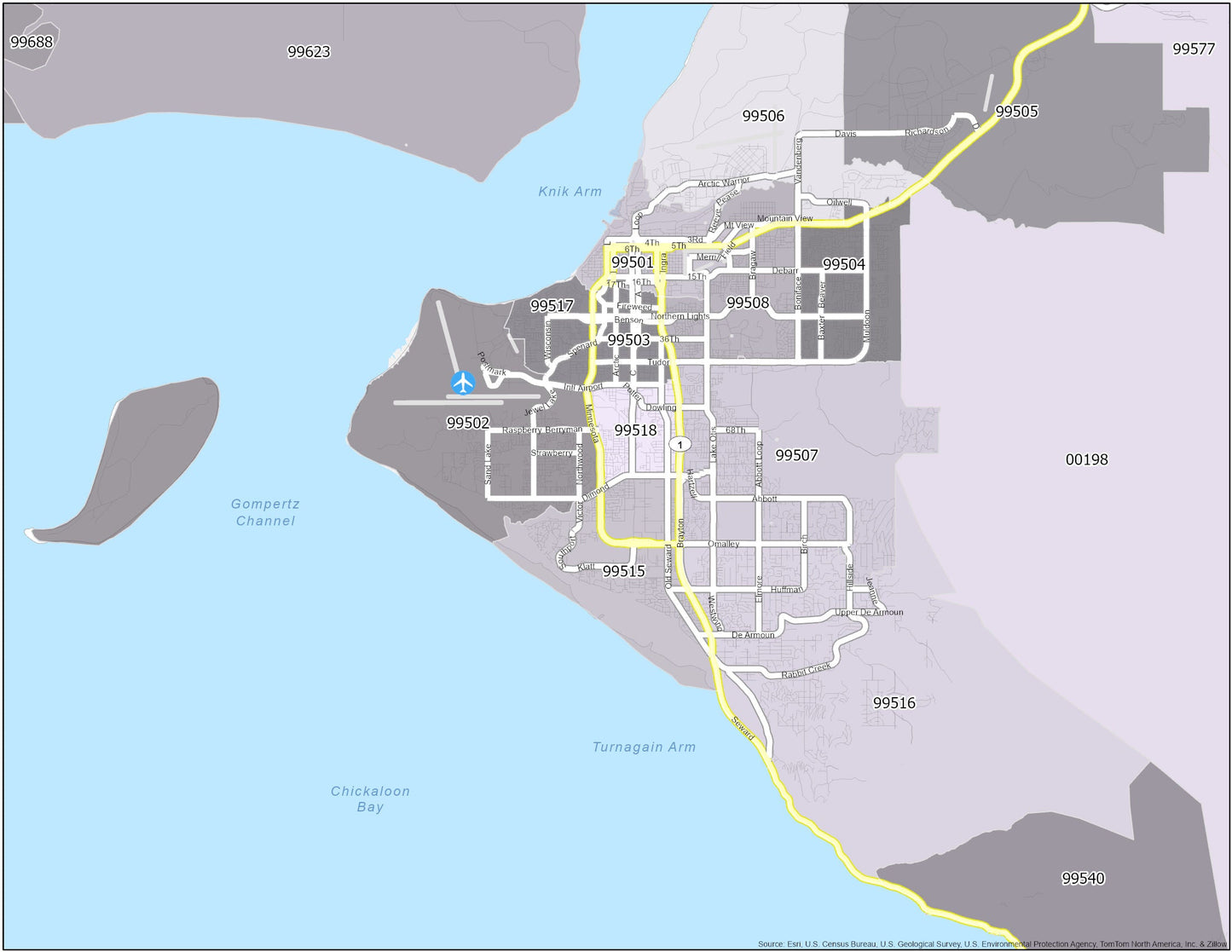 Anchorage Zip Code Map Glossy Poster Picture Photo Print Banner  Booma Prints