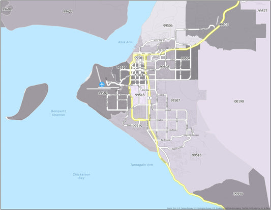 Anchorage Zip Code Map Glossy Poster Picture Photo Print Banner  Booma Prints