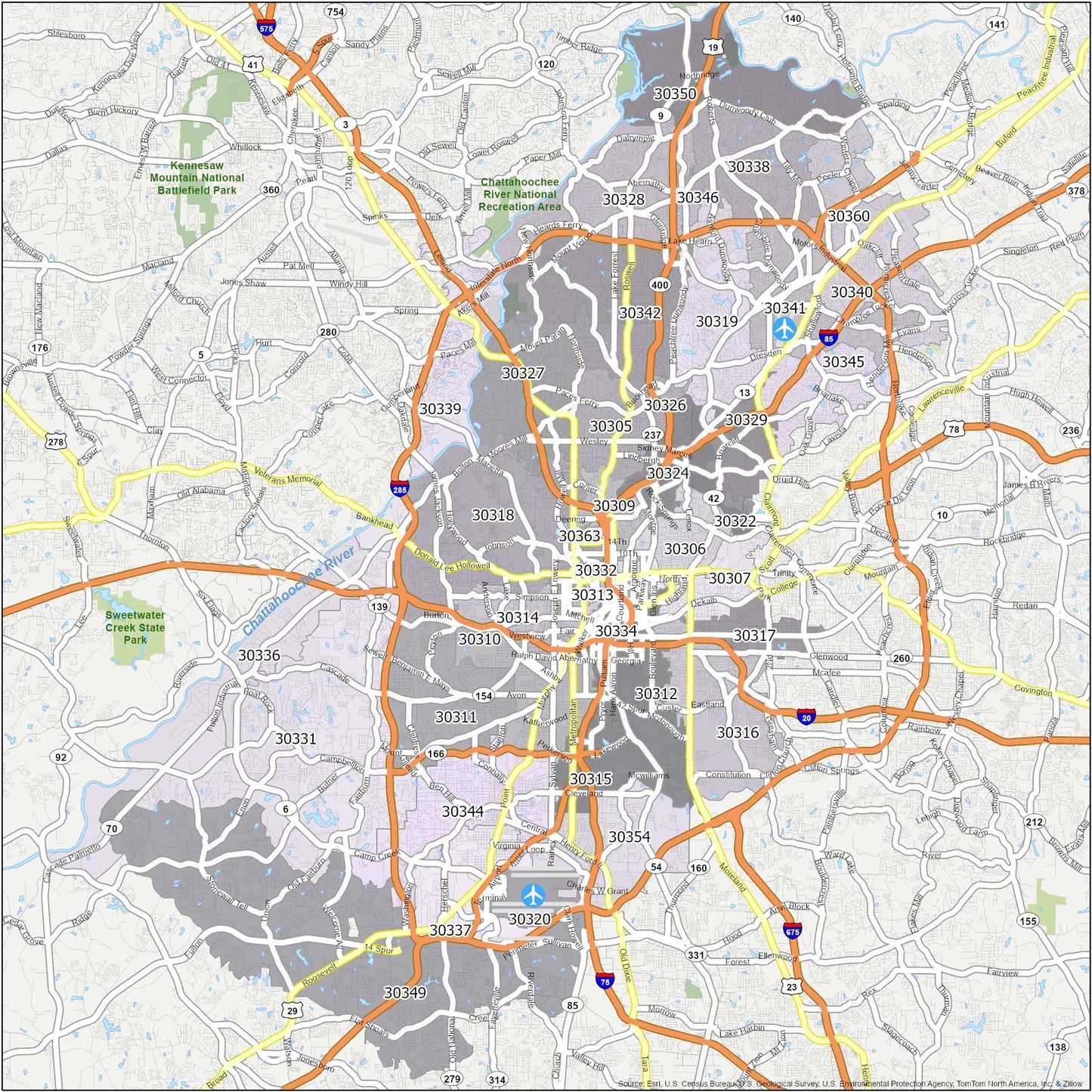 Atlanta Zip Code Map Glossy Poster Picture Photo Print Banner 1 Booma Prints