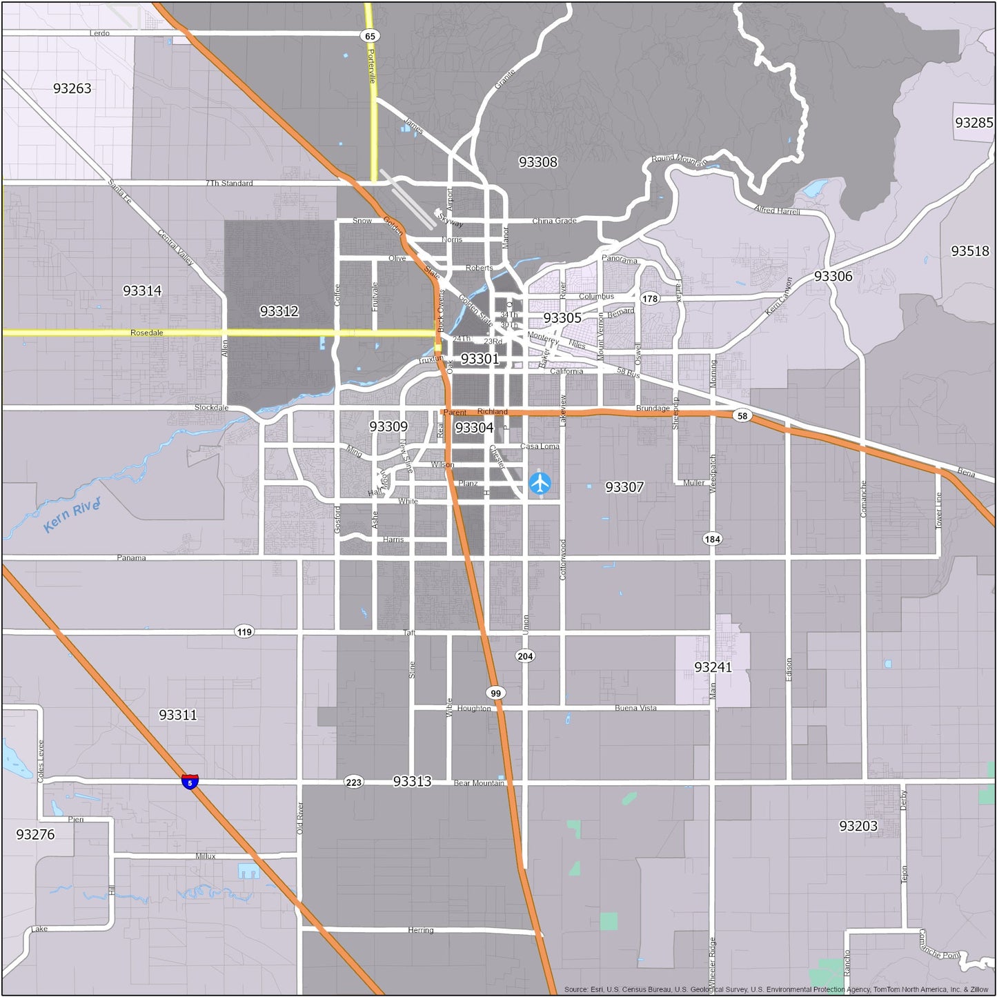 Bakersfield Zip Code Map Glossy Poster Picture Photo Print Banner  Booma Prints
