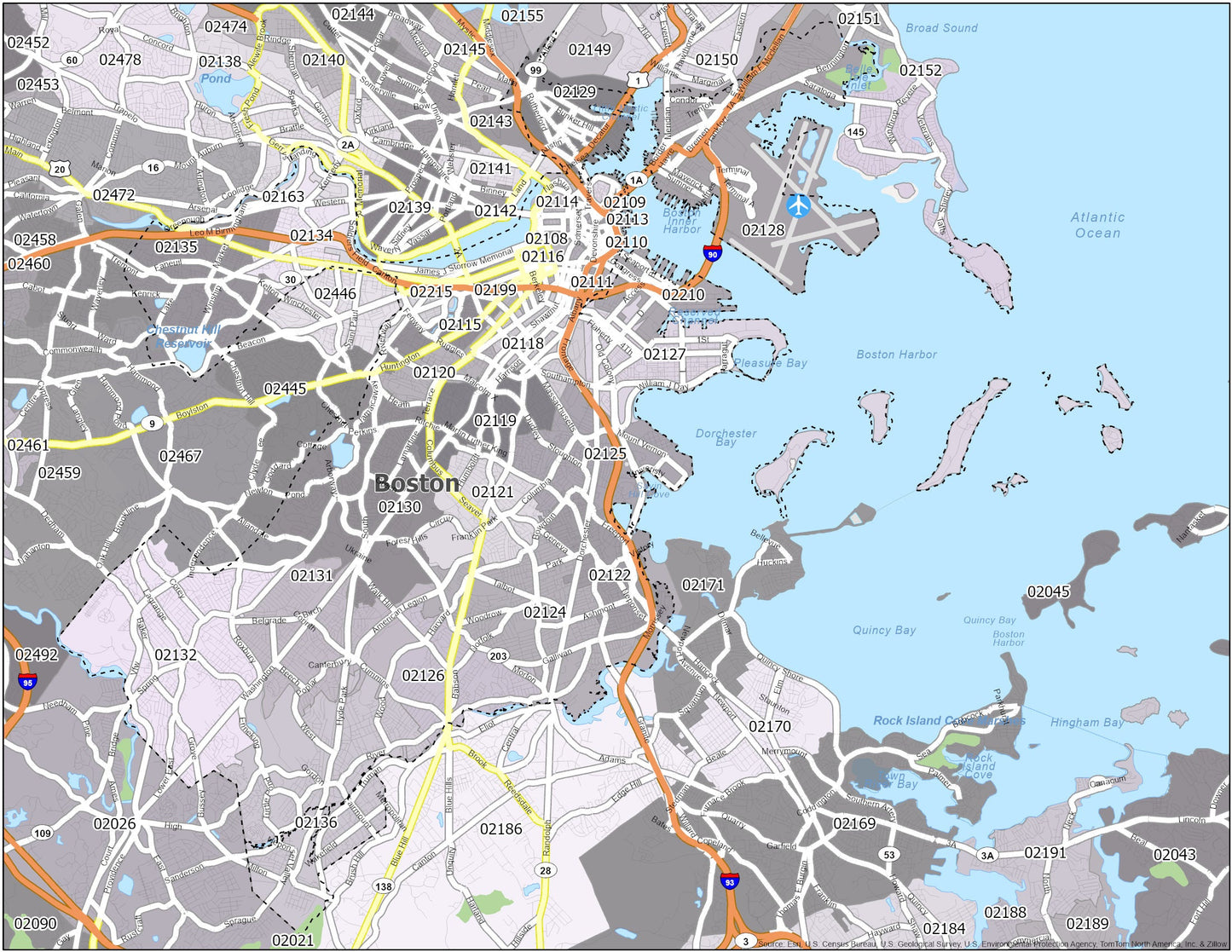 Boston Zip Code Map Glossy Poster Picture Photo Print Banner  Booma Prints