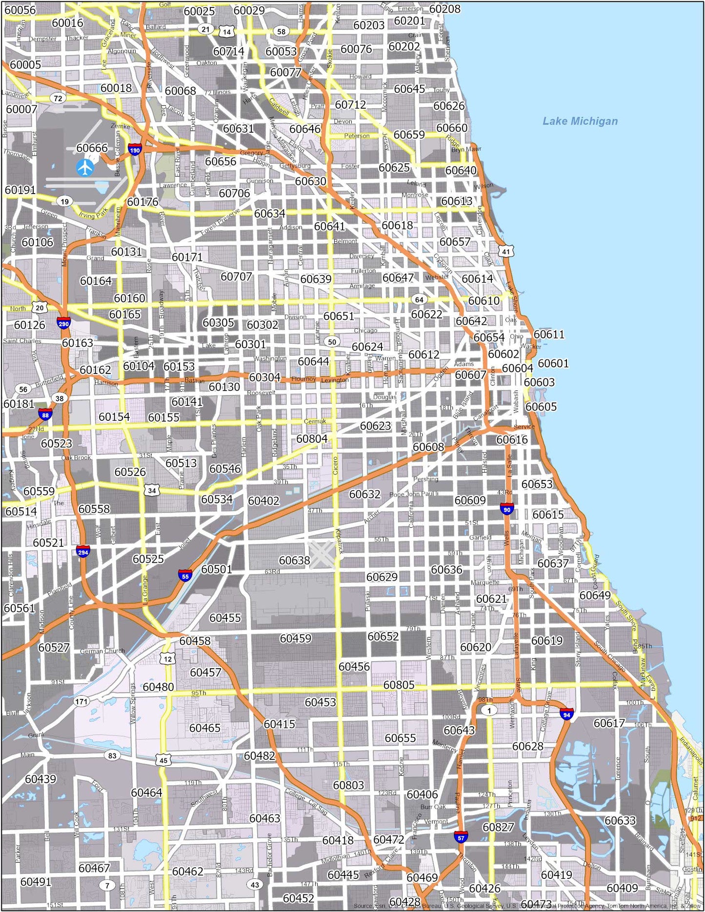 Chicago Zip Code Map Glossy Poster Picture Photo Print Banner  Booma Prints