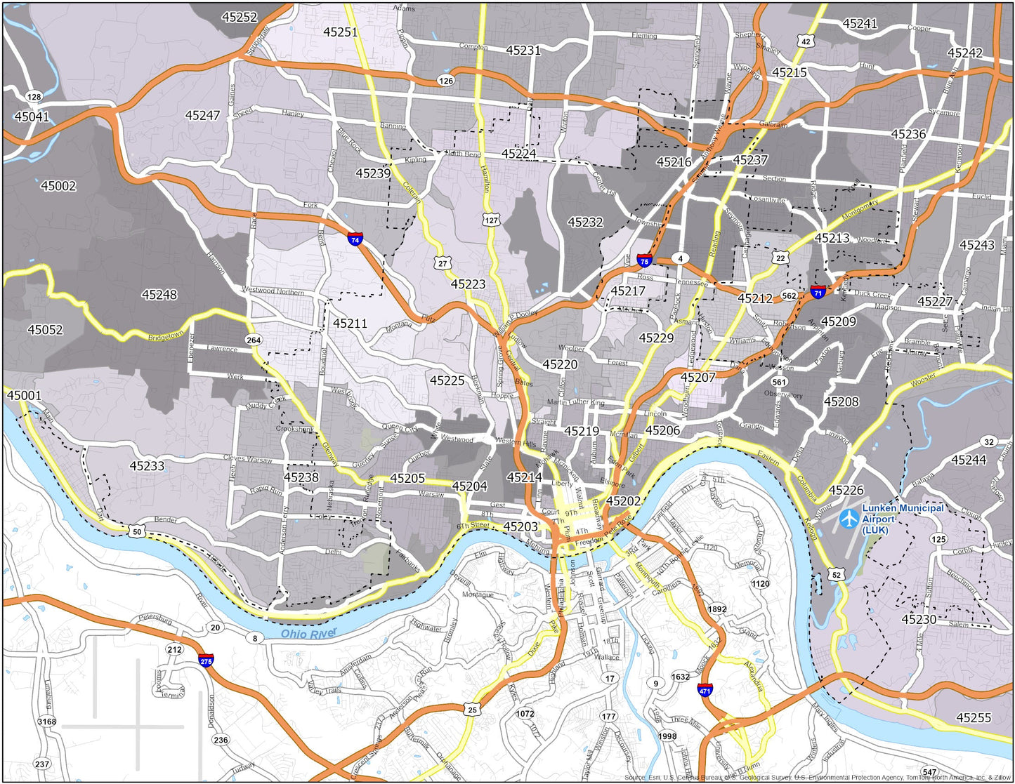 Cincinnati Zip Code Map Glossy Poster Picture Photo Print Banner  Booma Prints