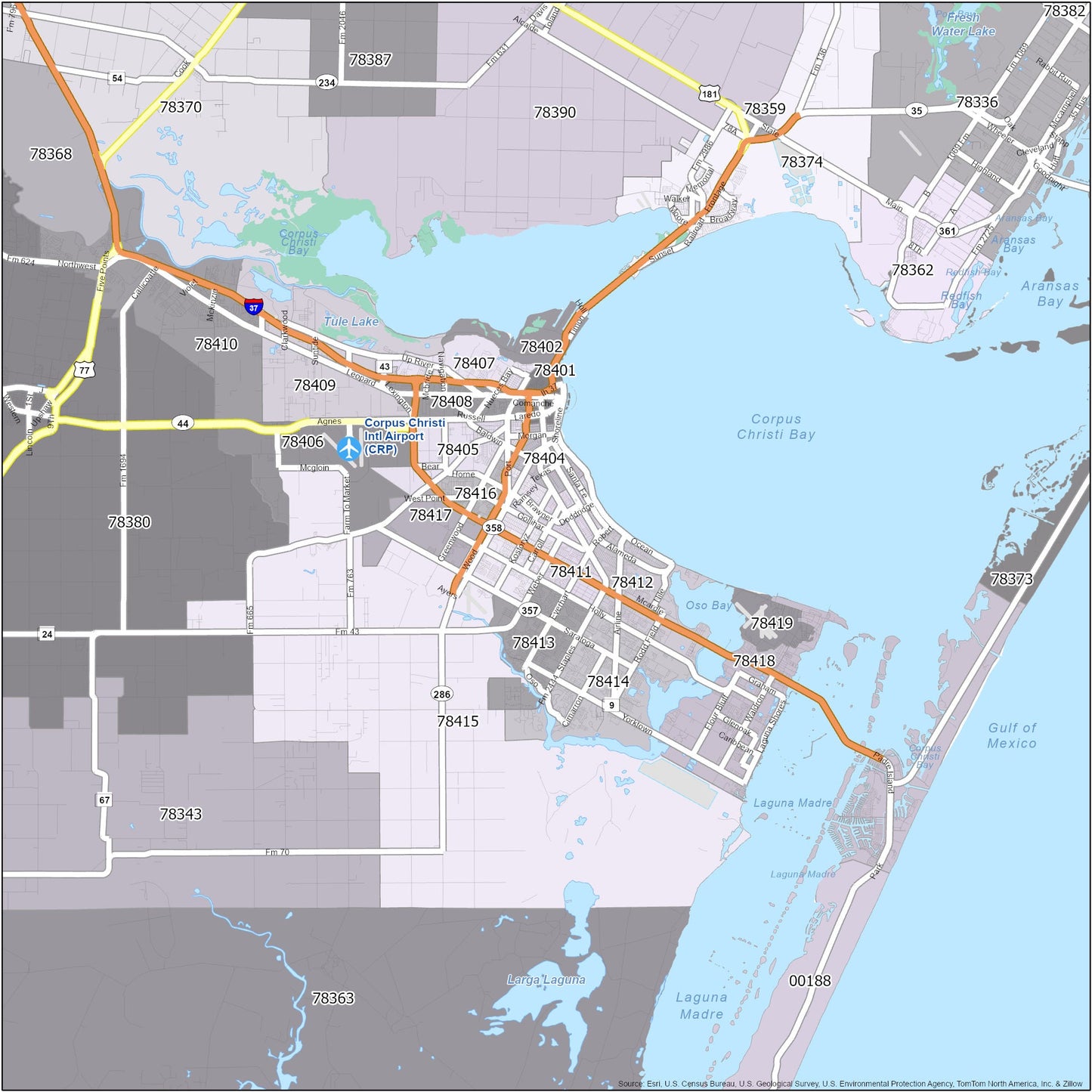 Corpus Christi Zip Code Map Glossy Poster Picture Photo Print Banner  Booma Prints