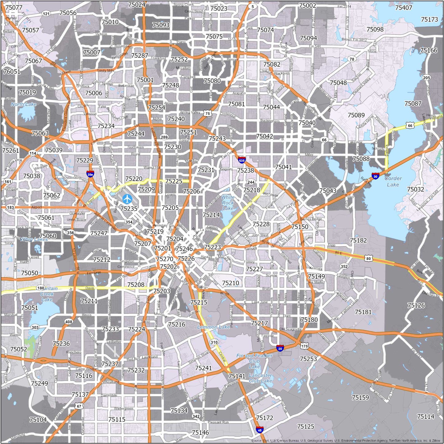 Dallas Zip Code Map Glossy Poster Picture Photo Print Banner  Booma Prints