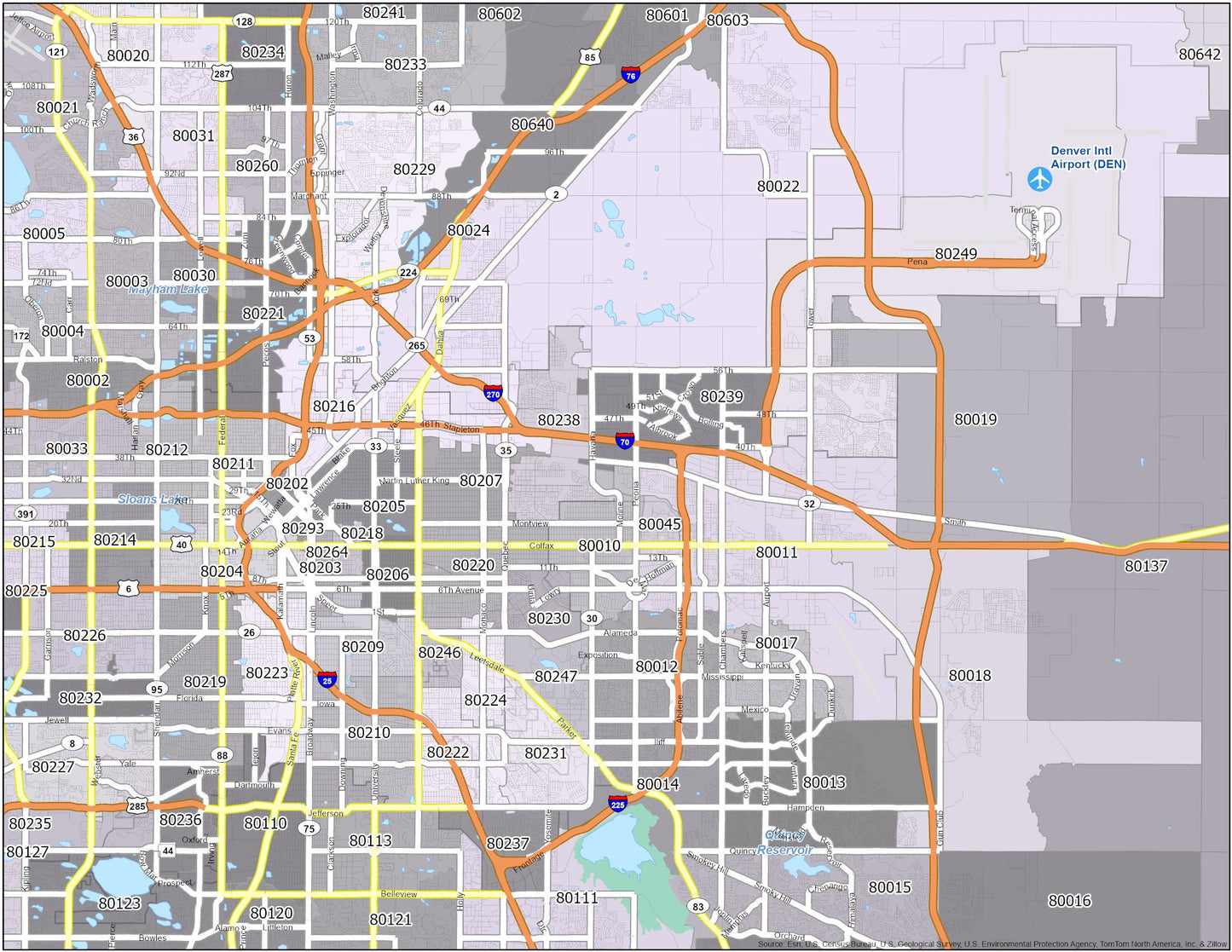 Denver Zip Code Map Glossy Poster Picture Photo Print Banner  Booma Prints