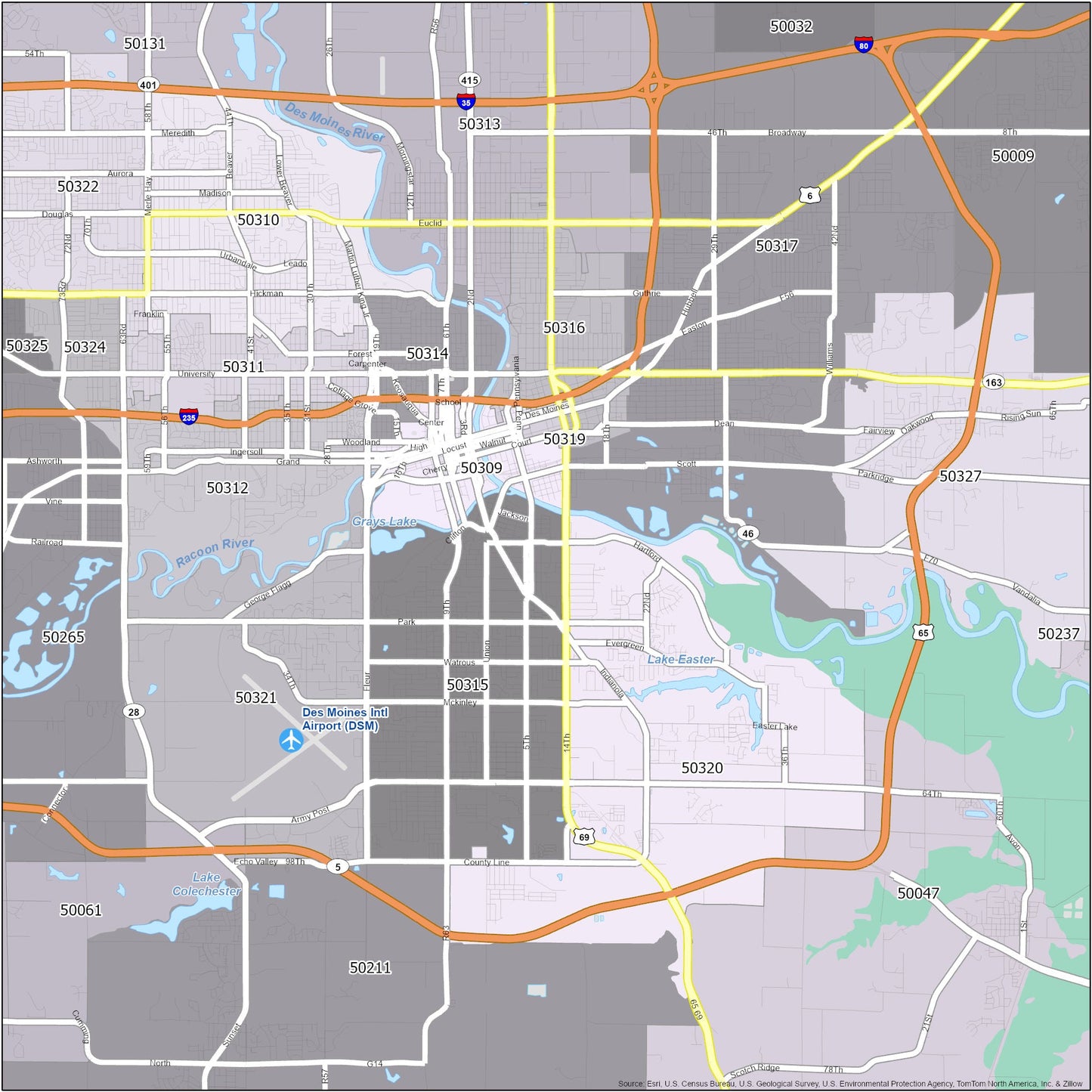 Des Moines Zip Code Map Glossy Poster Picture Photo Print Banner  Booma Prints