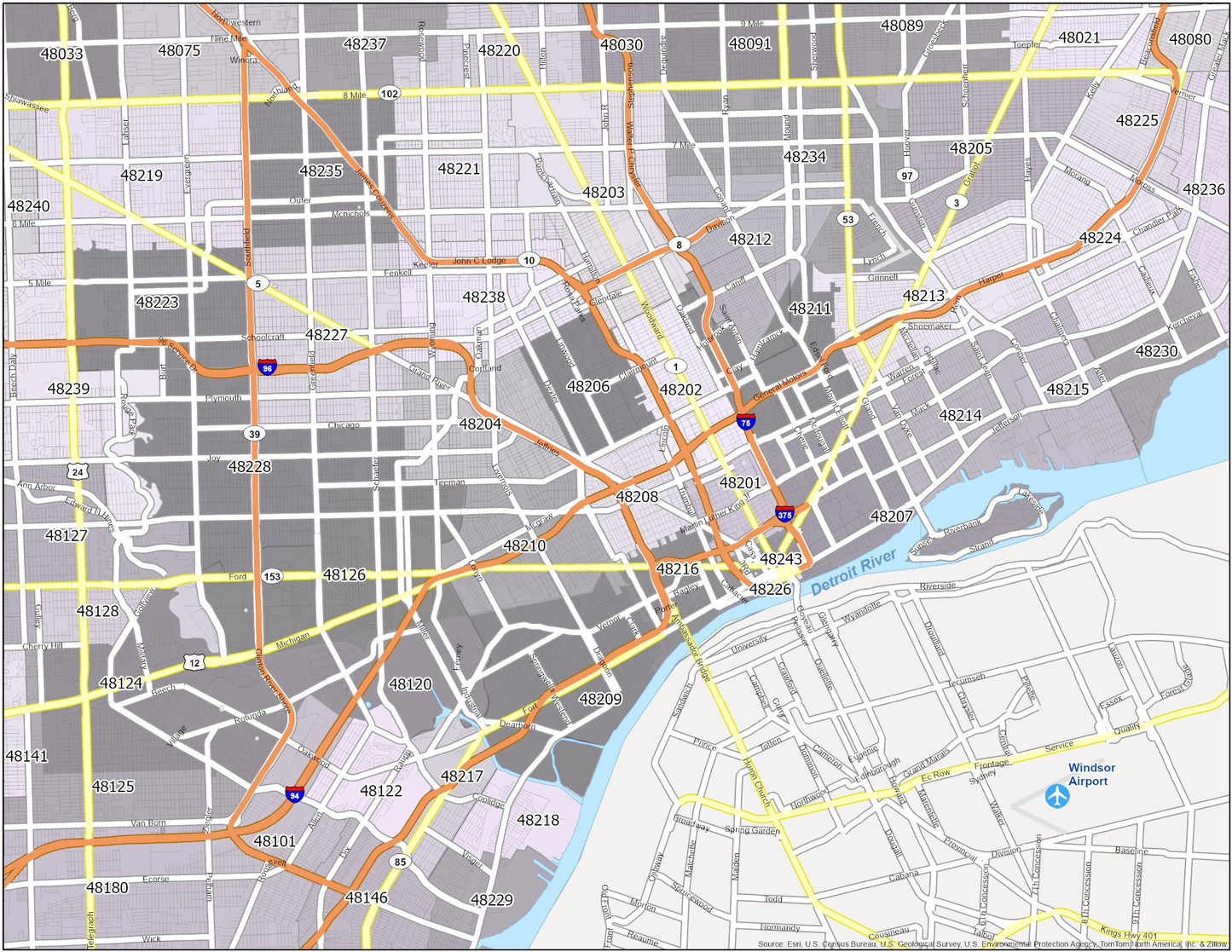 Detroit Zip Code Map Glossy Poster Picture Photo Print Banner  Booma Prints