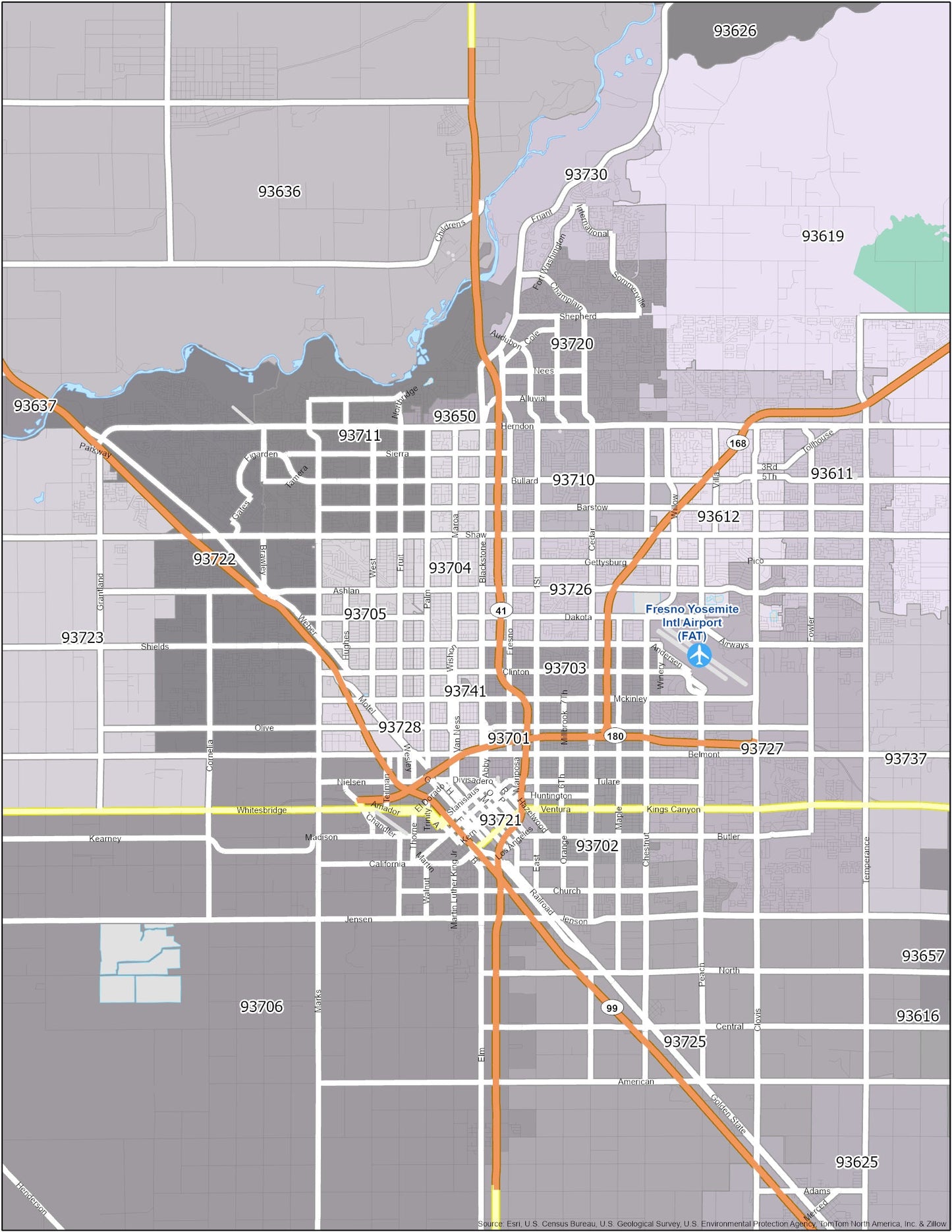 Fresno Zip Code Map Glossy Poster Picture Photo Print Banner  Booma Prints