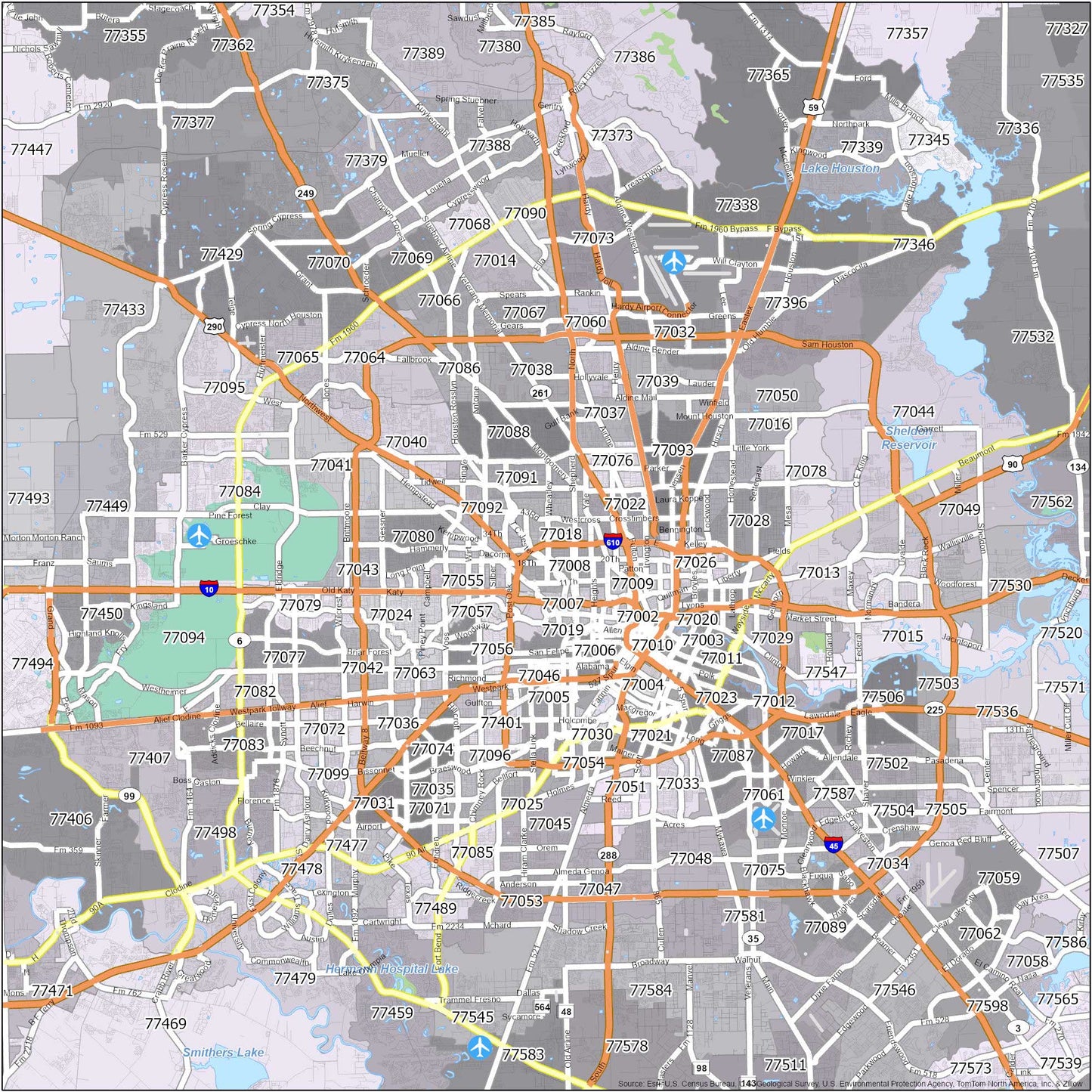 Houston Zip Code Map Glossy Poster Picture Photo Print Banner  Booma Prints