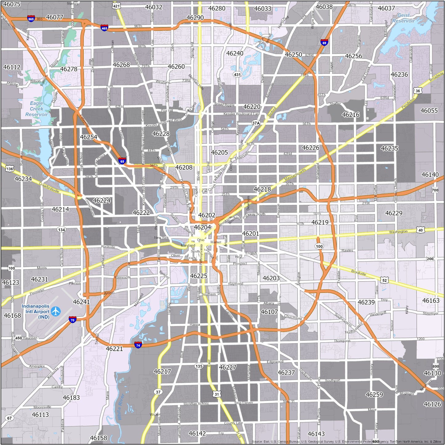 Indianapolis Zip Code Map Glossy Poster Picture Photo Print Banner  Booma Prints