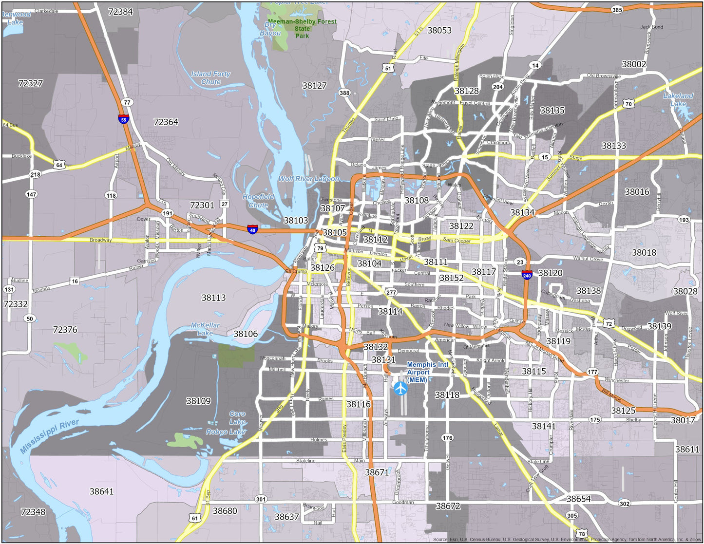 Memphis Zip Code Map Glossy Poster Picture Photo Print Banner  Booma Prints