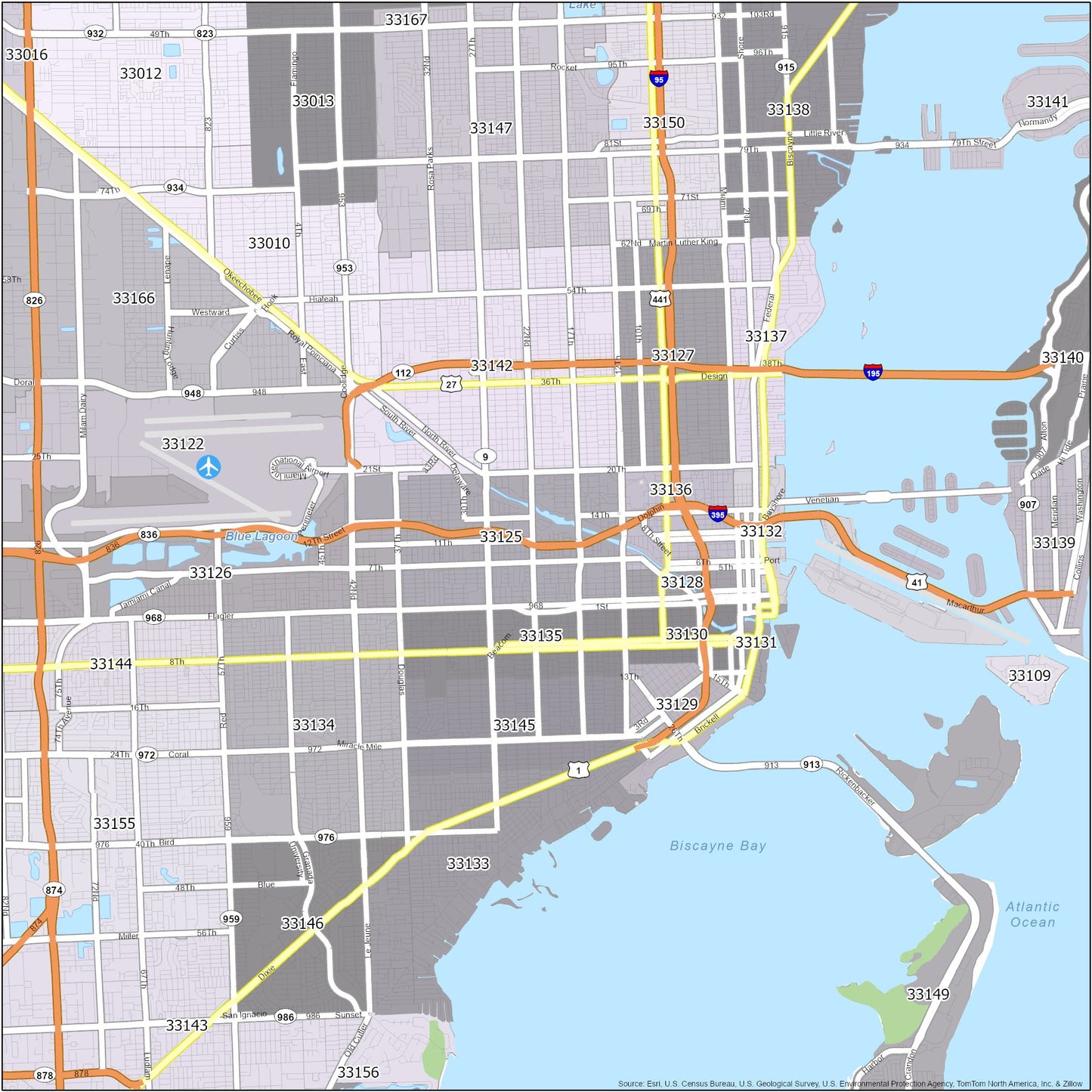 Miami Zip Code Map Glossy Poster Picture Photo Print Banner  Booma Prints
