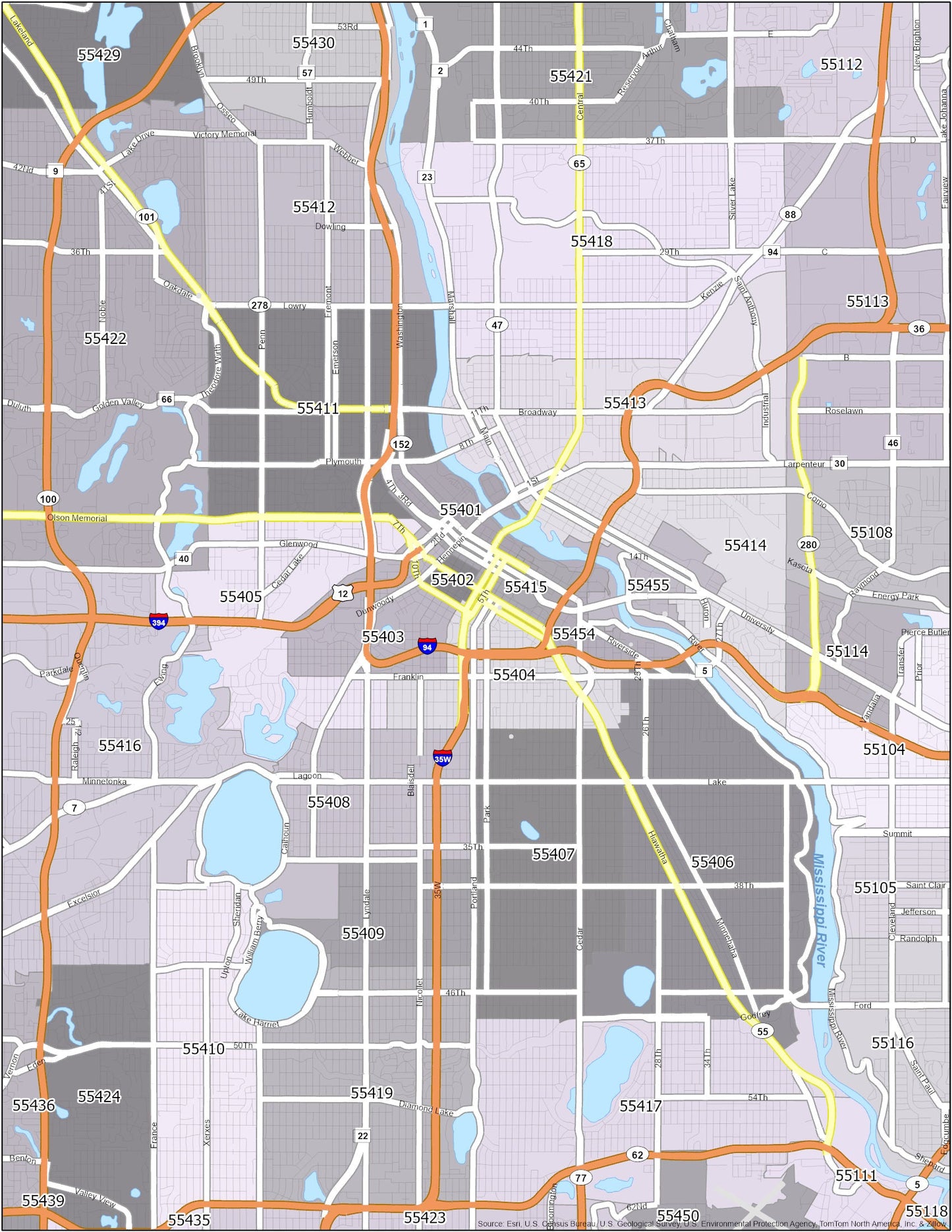 Minneapolis Zip Code Map Glossy Poster Picture Photo Print Banner  Booma Prints