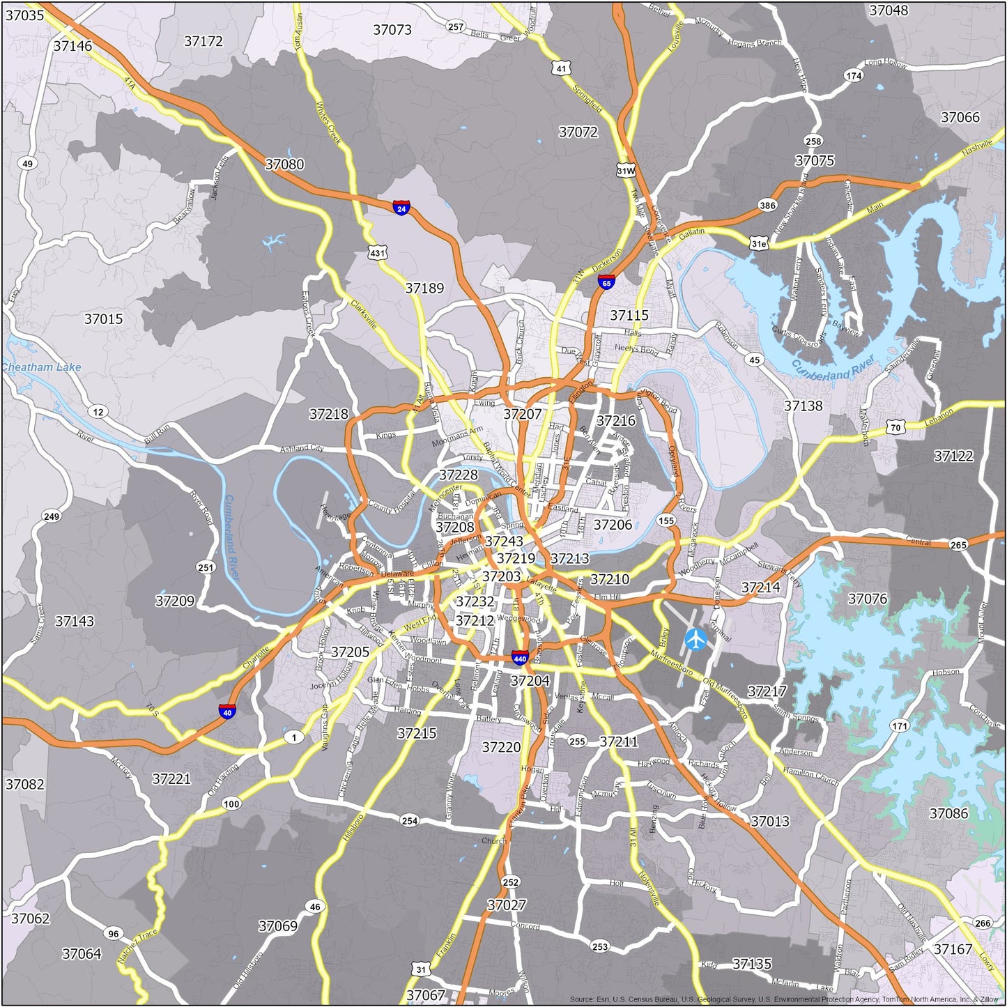 Nashville Zip Code Map Glossy Poster Picture Photo Print Banner  Booma Prints