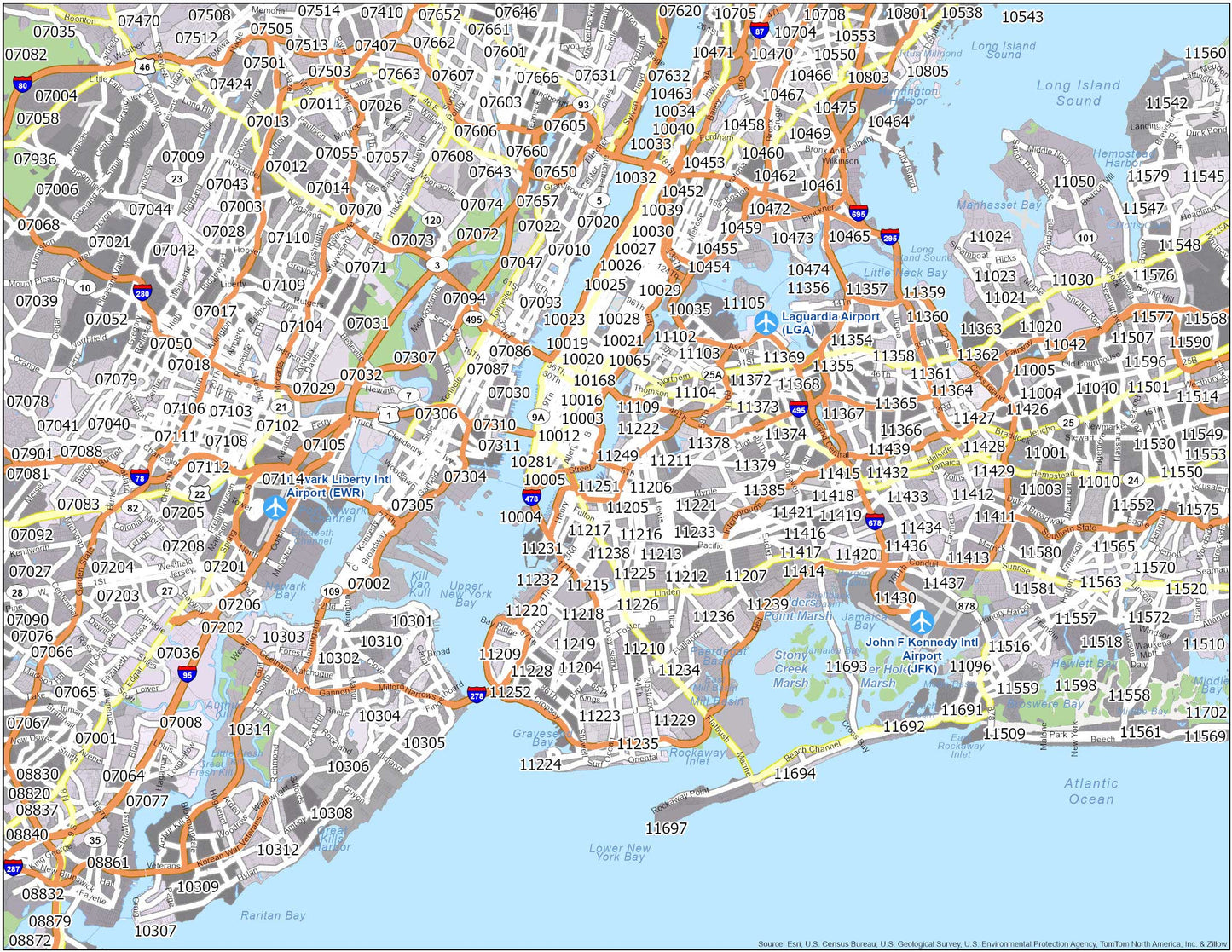 New York Zip Code Map Glossy Poster Picture Photo Print Banner  Booma Prints