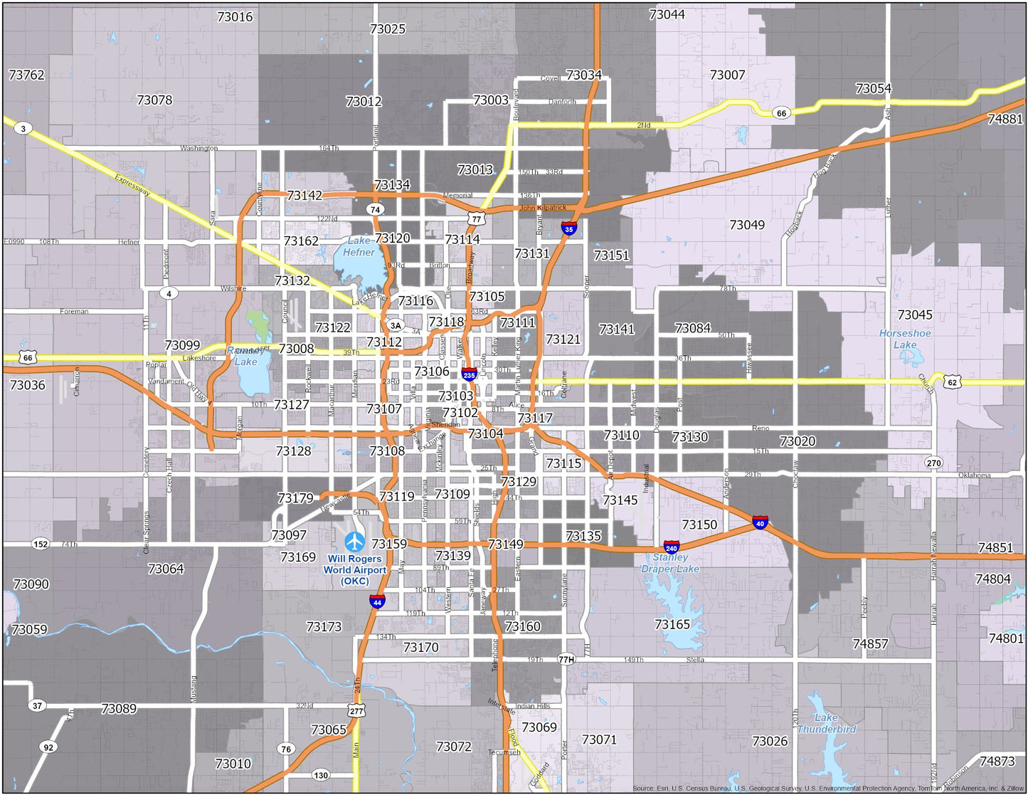 Oklahoma City Zip Code Map Glossy Poster Picture Photo Print Banner  Booma Prints