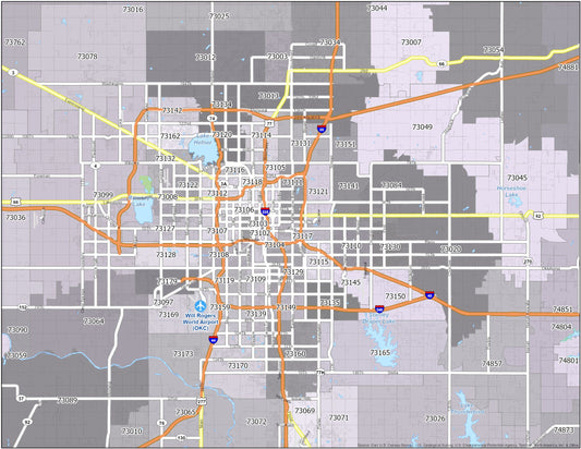 Oklahoma City Zip Code Map Glossy Poster Picture Photo Print Banner  Booma Prints