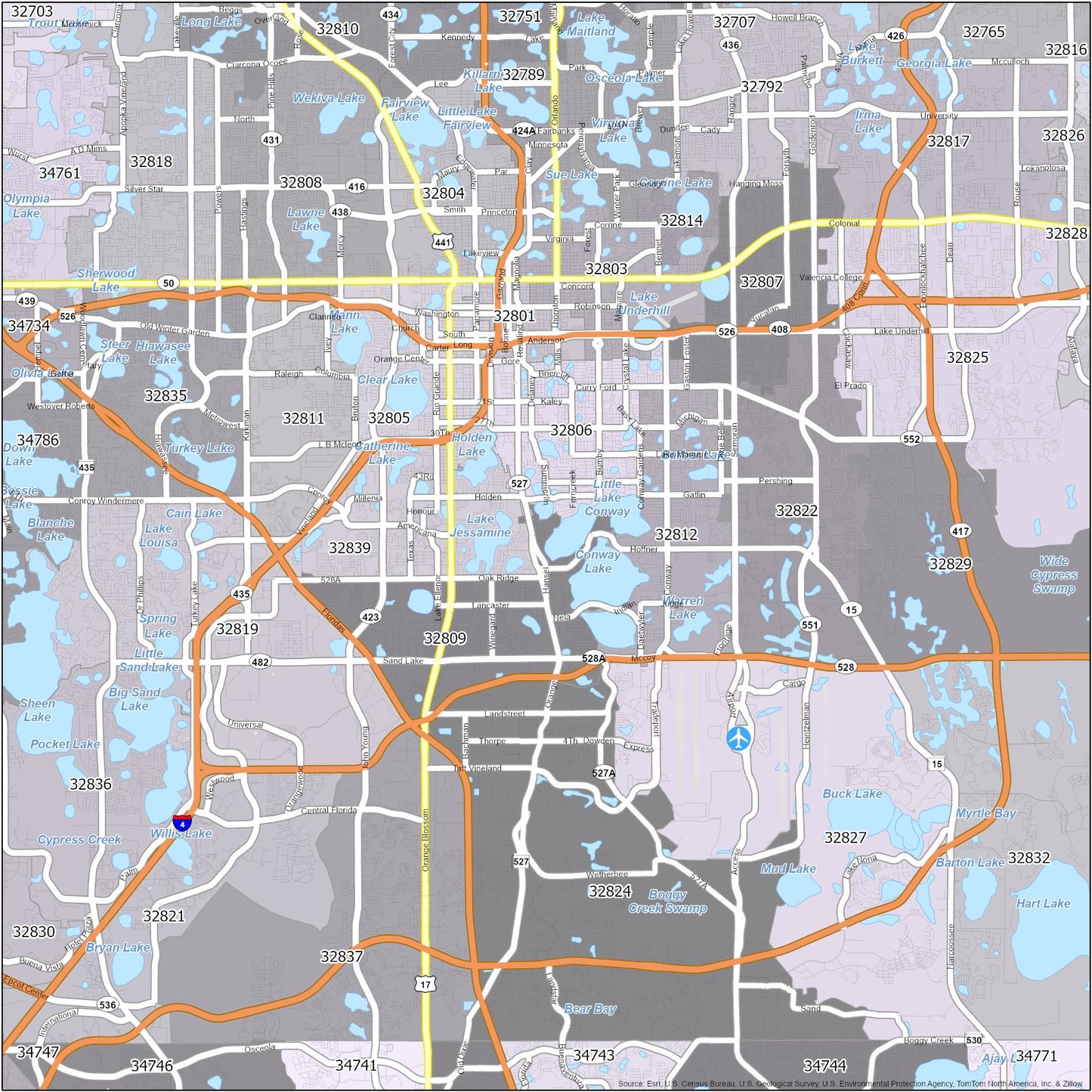 Orlando Zip Code Map Glossy Poster Picture Photo Print Banner  Booma Prints