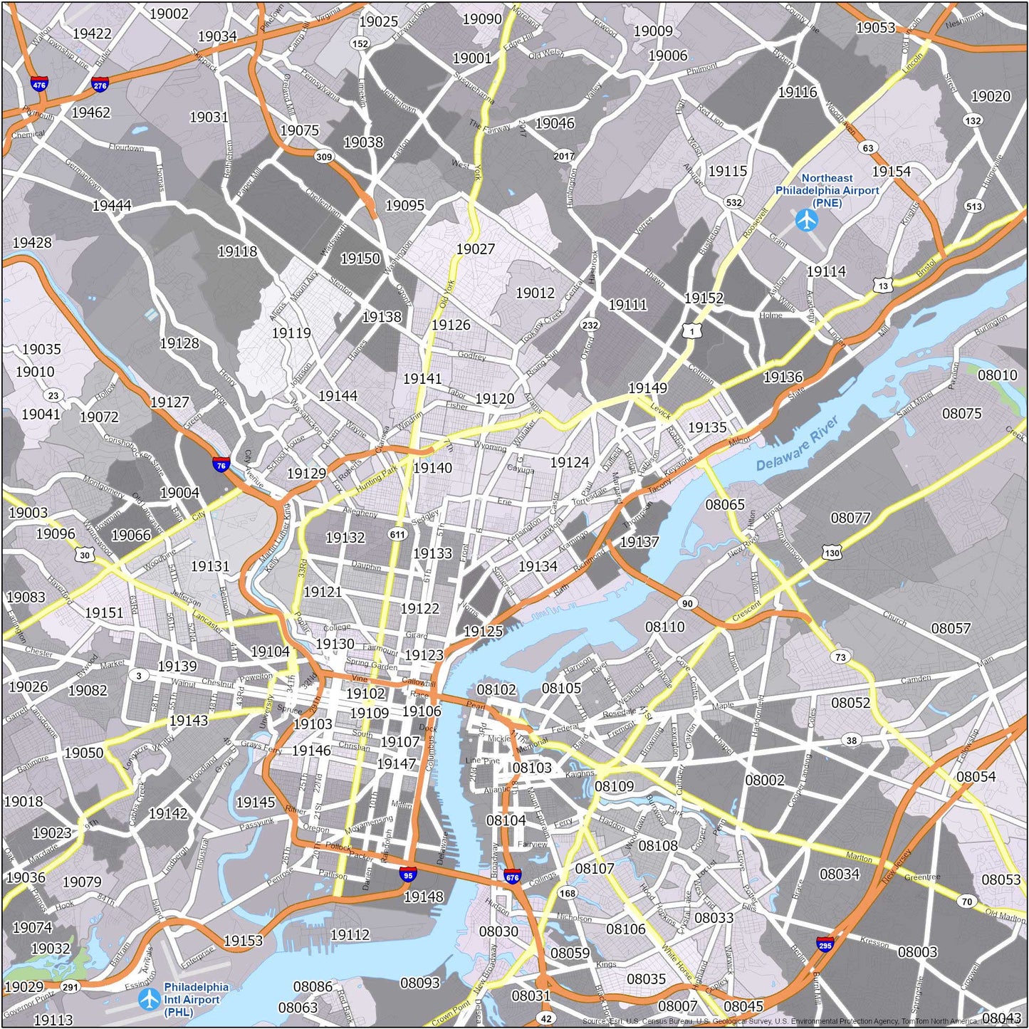 Philadelphia Zip Code Map Glossy Poster Picture Photo Print Banner  Booma Prints