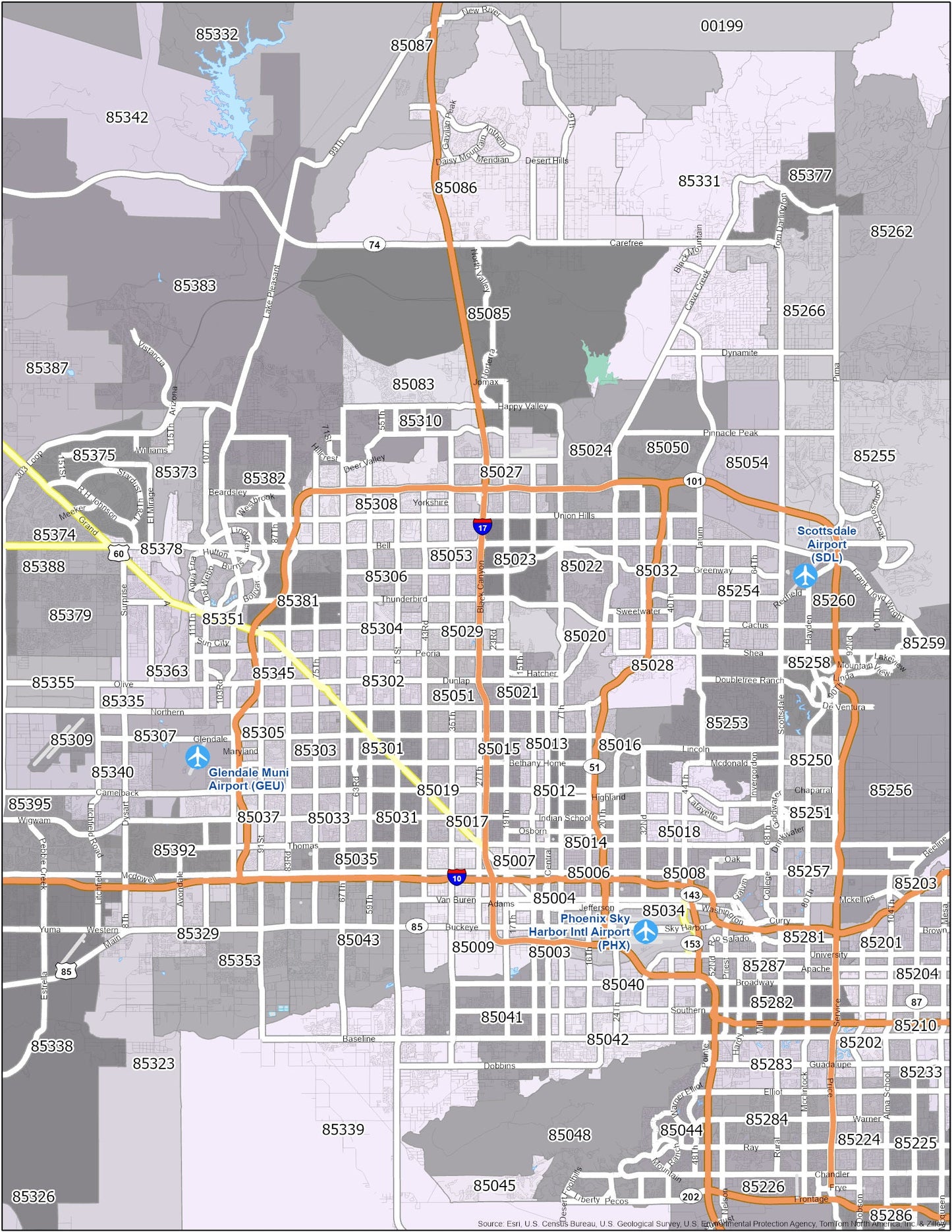 Phoenix Zip Code Map Glossy Poster Picture Photo Print Banner  Booma Prints