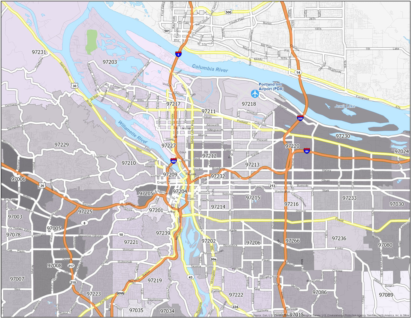 Portland Zip Code Map Glossy Poster Picture Photo Print Banner  Booma Prints