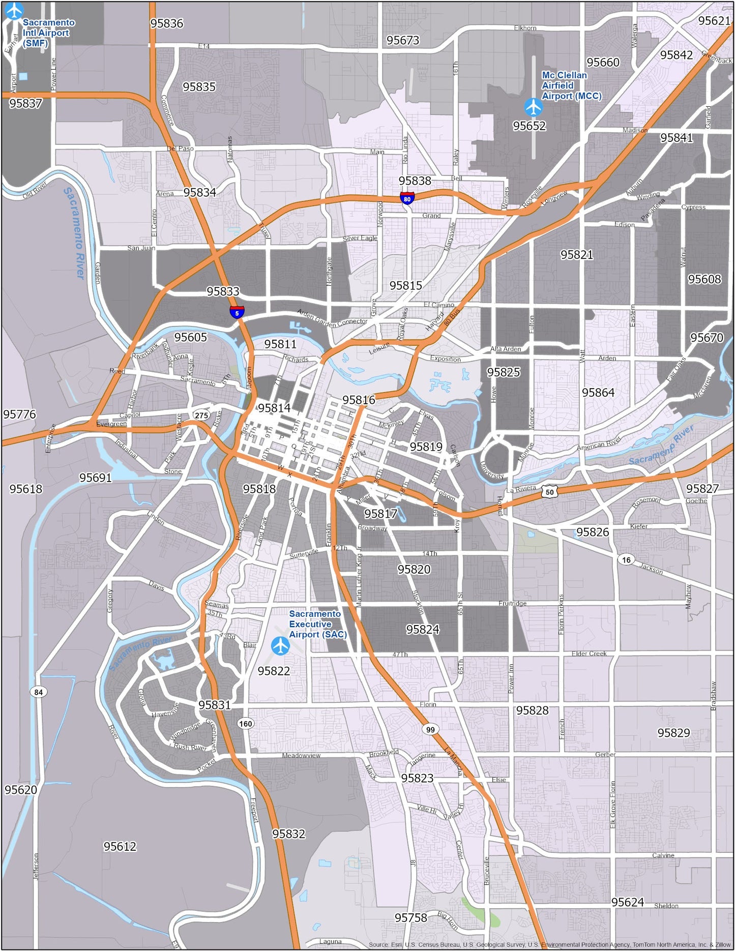 Sacramento Zip Code Map Glossy Poster Picture Photo Print Banner  Booma Prints
