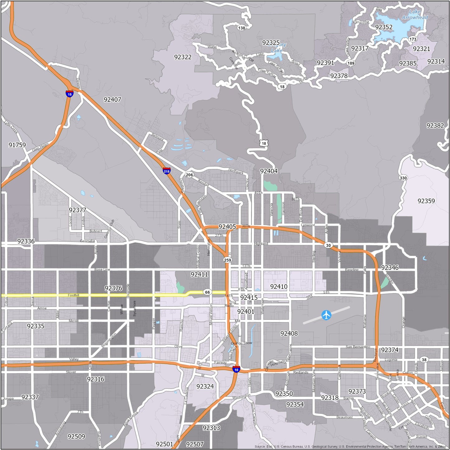 San Bernardino Zip Code Map Glossy Poster Picture Photo Print Banner  Booma Prints